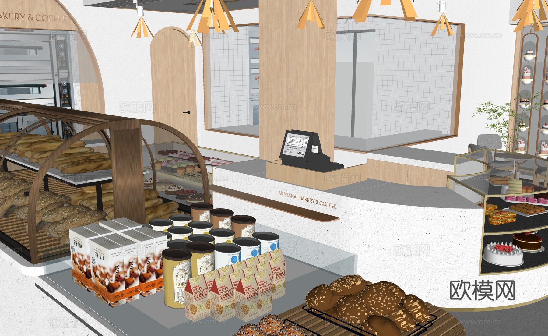 现代面包店铺su模型下载（渲染图2）