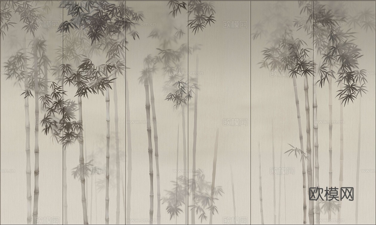 新中式竹子壁画贴图下载