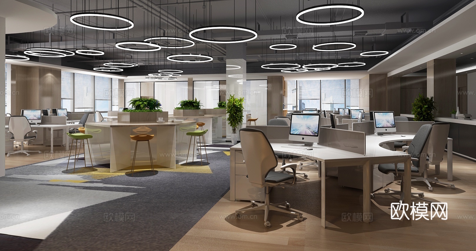 敞开式办公区 办公室3d模型下载（渲染图1）