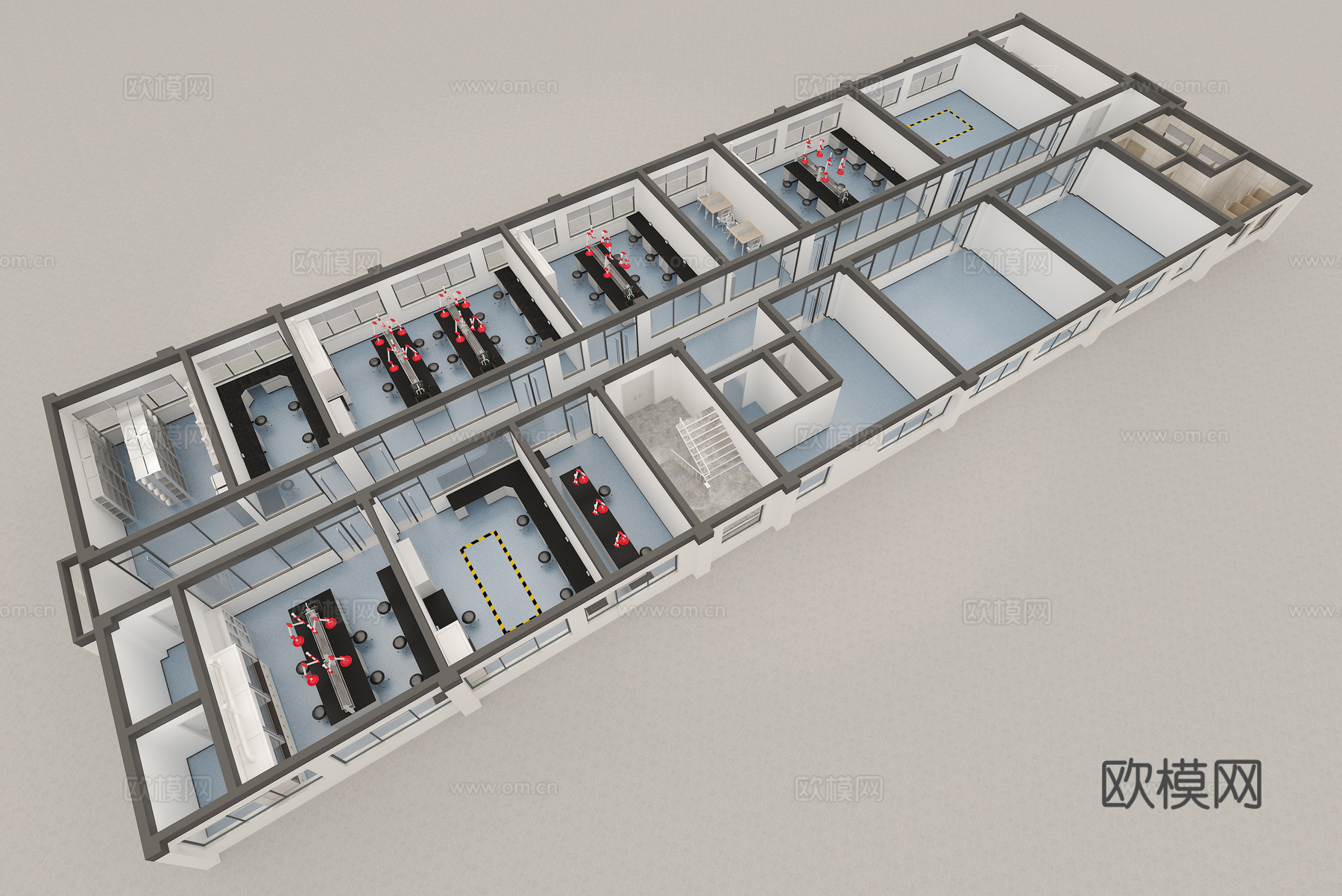 现代实验室鸟瞰3d模型