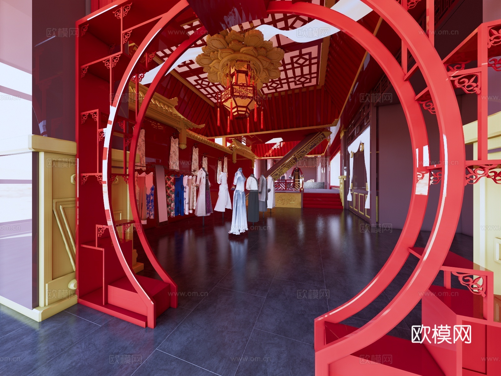 新中式女装店 古装店  旗袍店su模型下载（渲染图2）