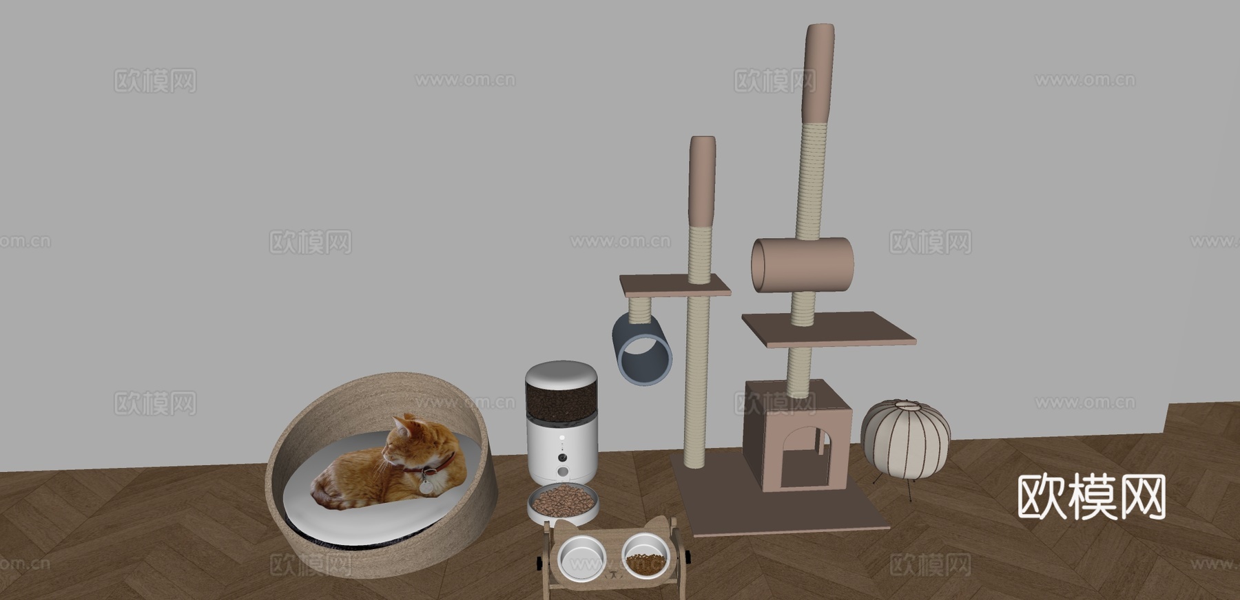 猫窝 喂食器 猫粮 猫爬架su模型下载（渲染图1）