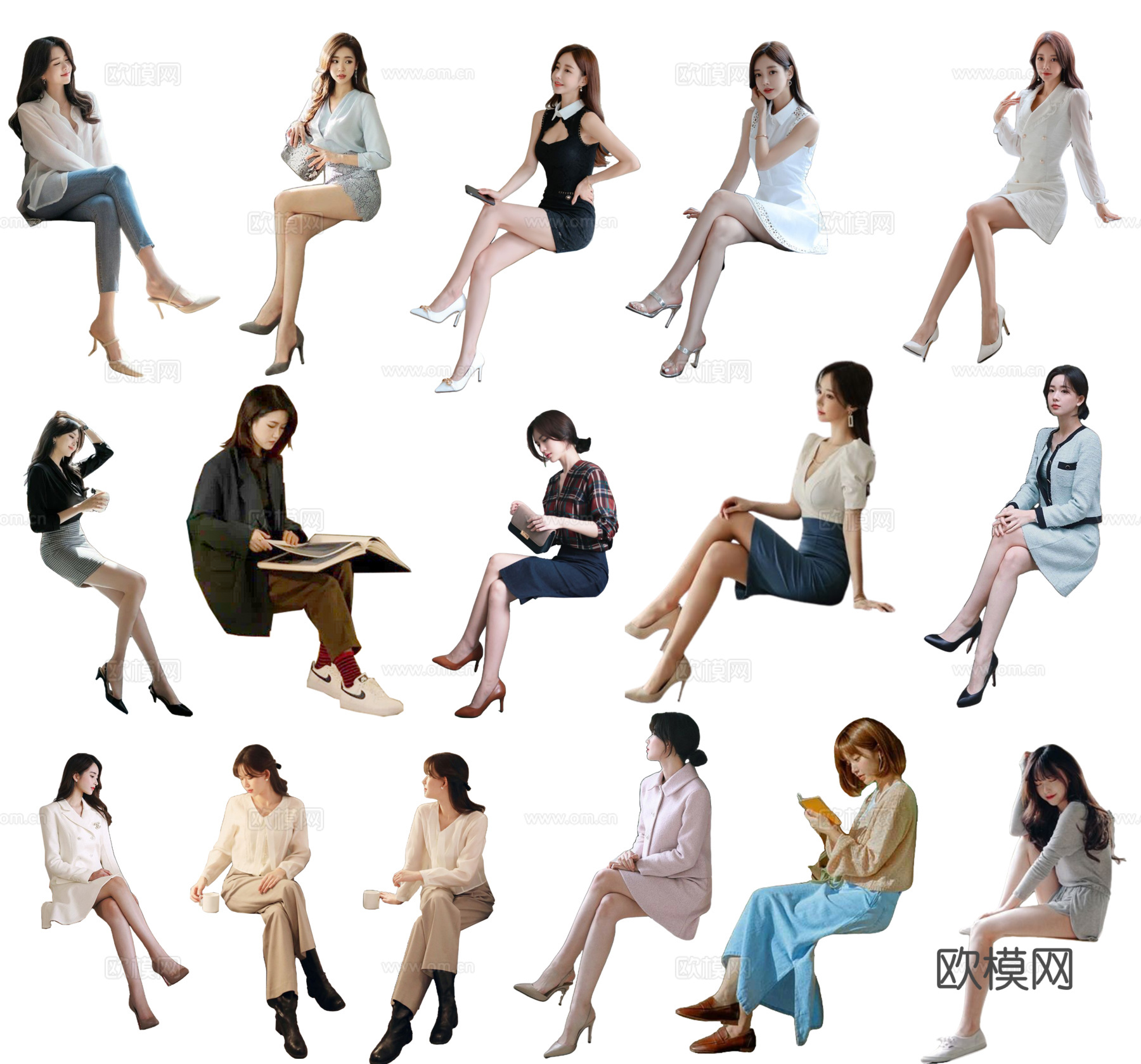 现代美女 坐姿美女 人物免扣 psd免扣下载
