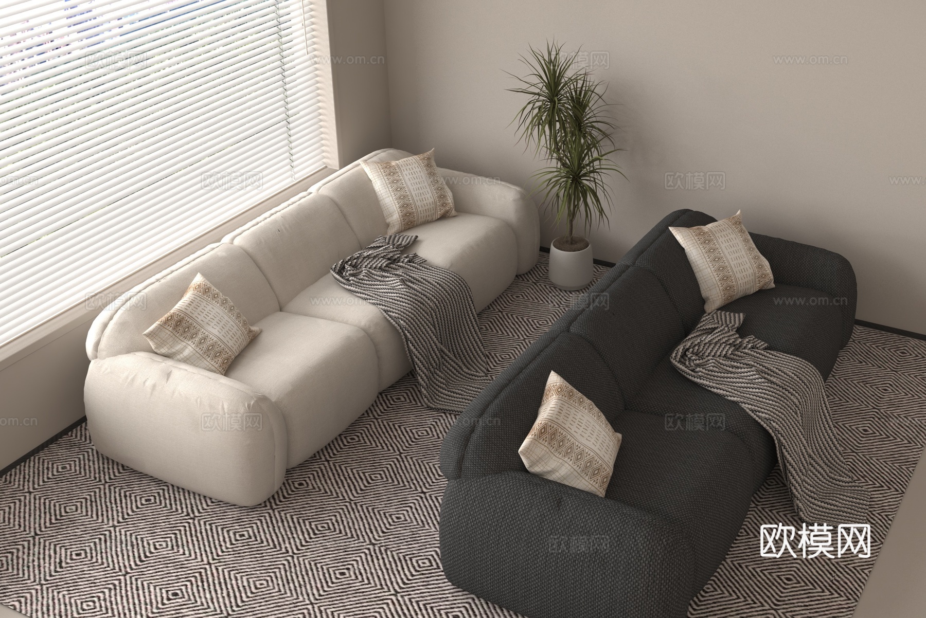 现代双人沙发3d模型下载