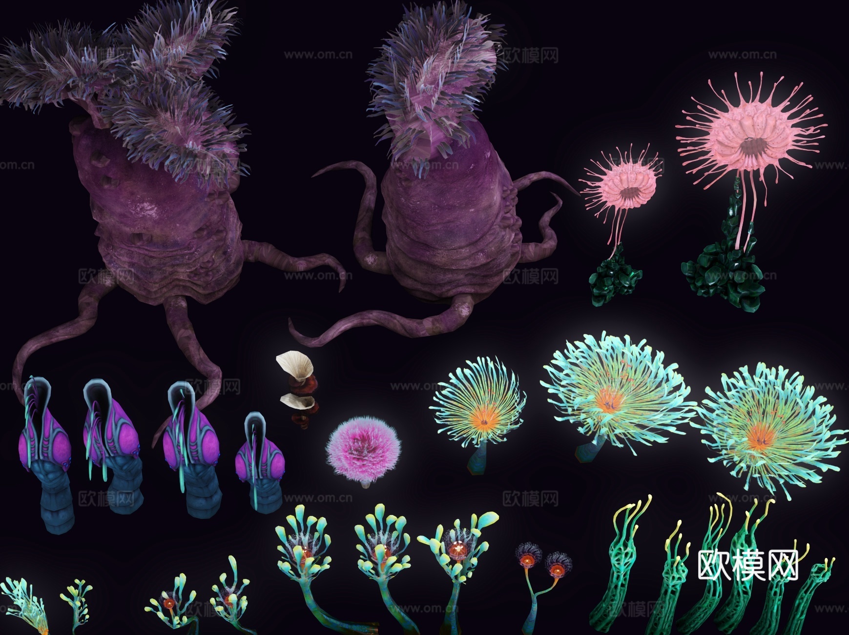 科幻植物 海底植物 发光植物 植物堆 蘑菇 外星植物 海藻3d模型