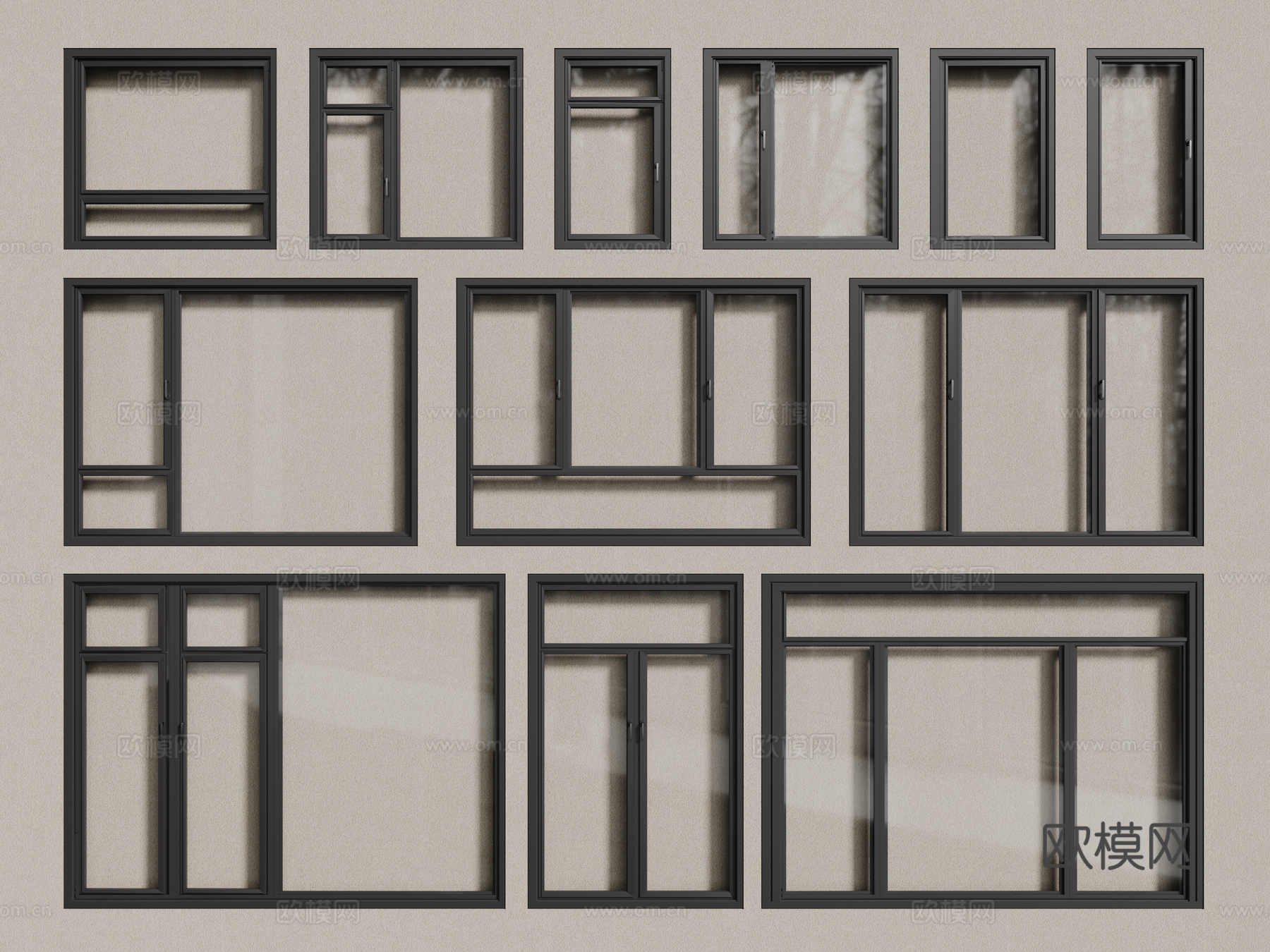 现代窗户  铝合金窗户 平开窗 落地窗3d模型