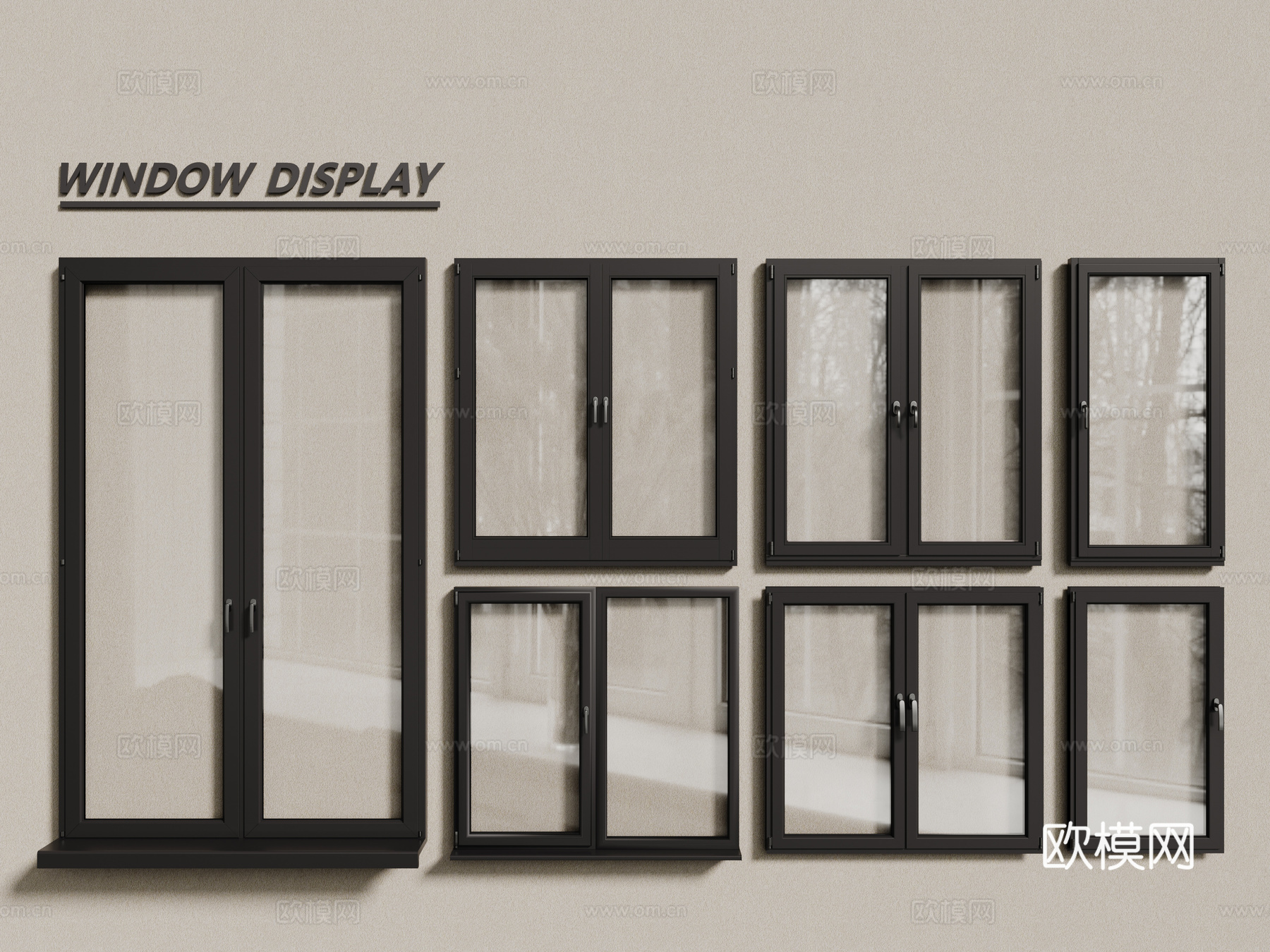 现代窗户  铝合金窗户 平开窗 落地窗3d模型