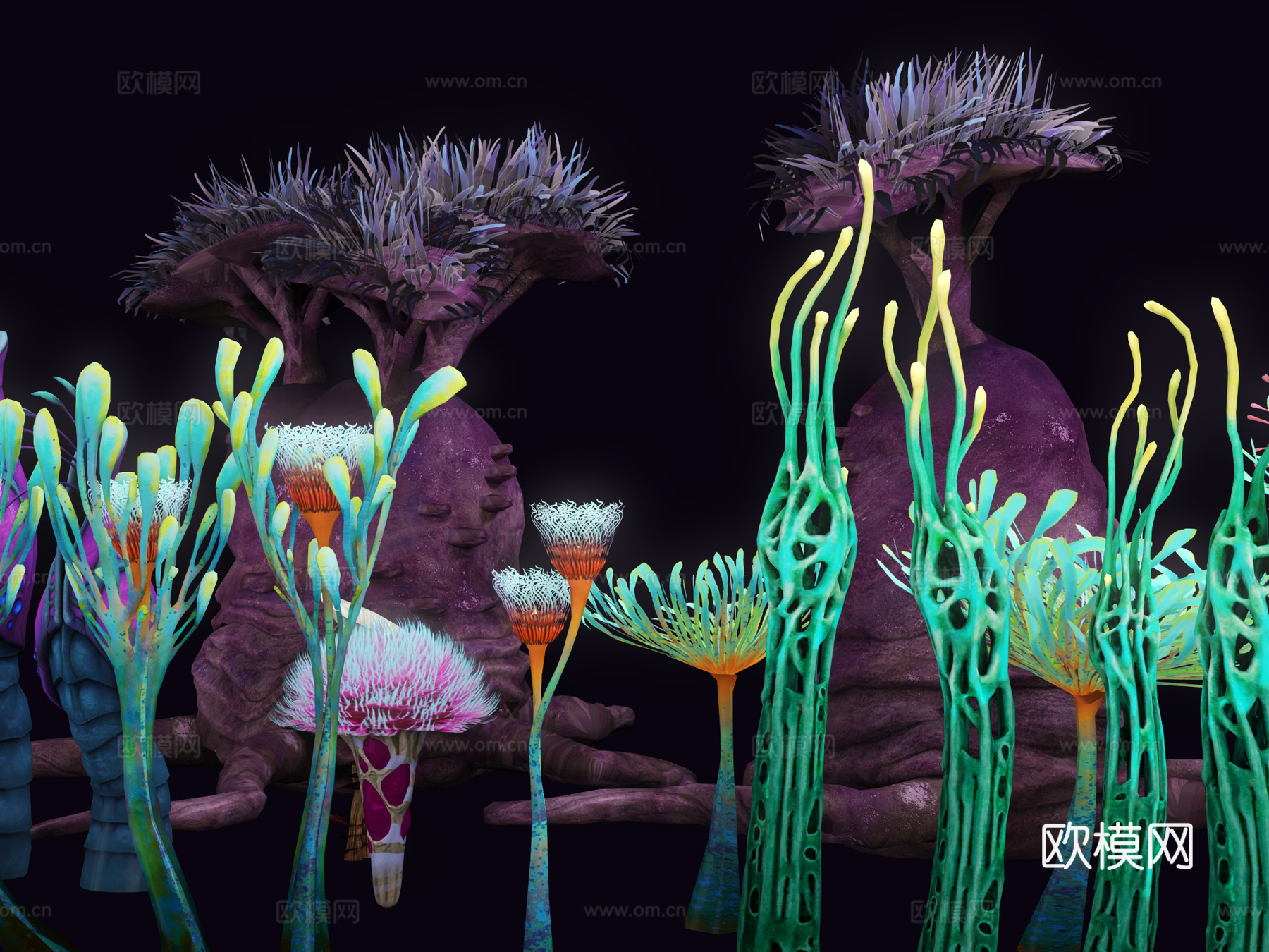 科幻植物 海底植物 发光植物 植物堆 蘑菇 外星植物 海藻3d模型