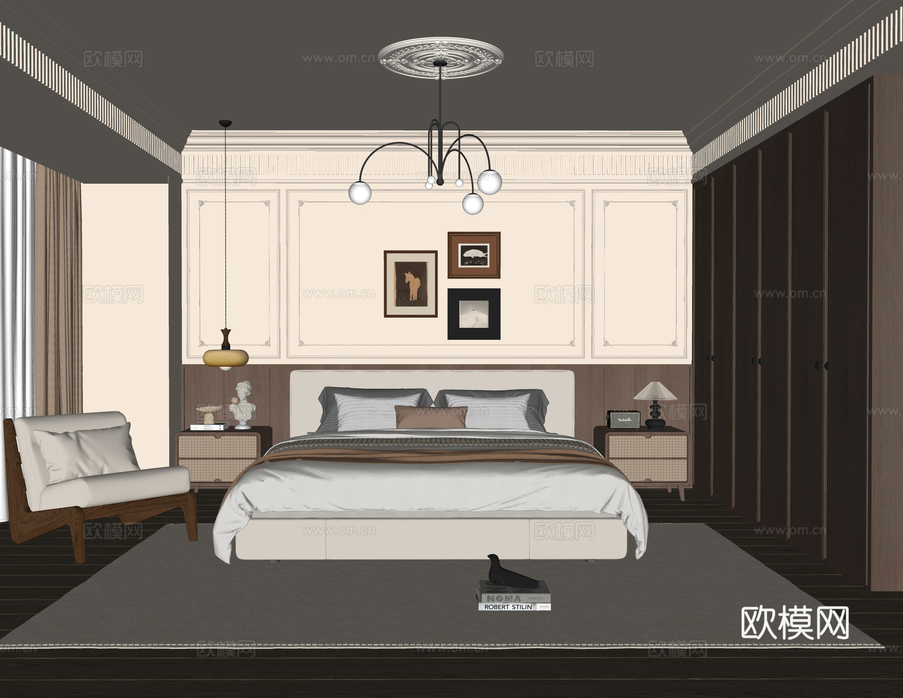 中古风卧室 主卧su模型下载（渲染图1）