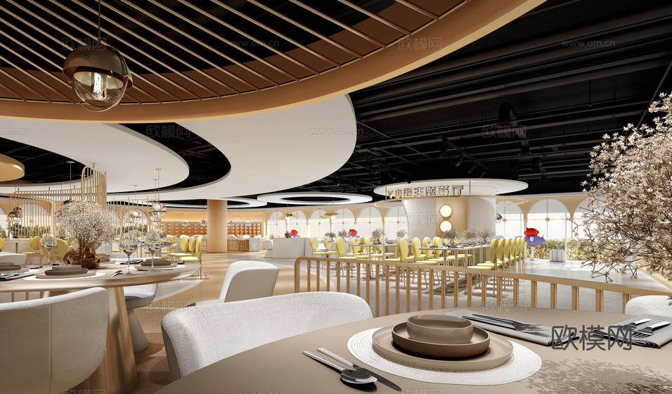 現代主題餐廳 自助餐廳3d模型下載(渲染圖3)