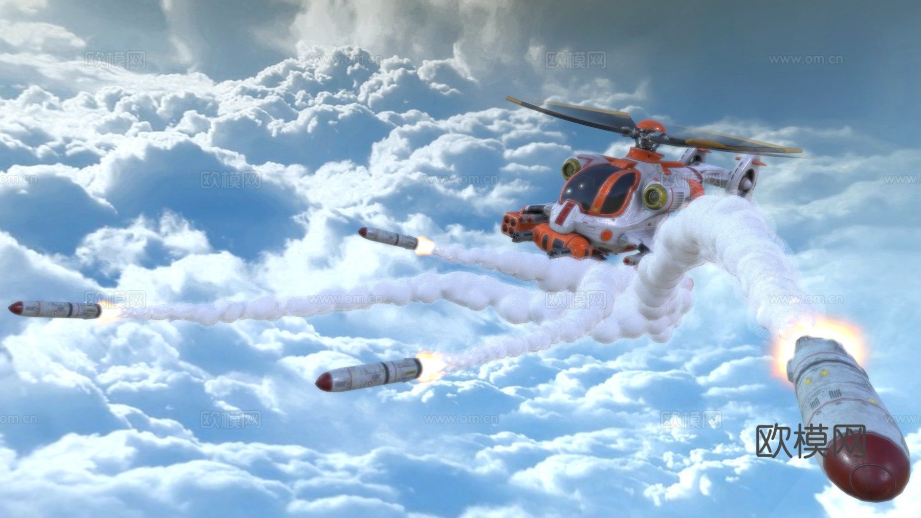 战斗型直升机su模型下载（渲染图2）