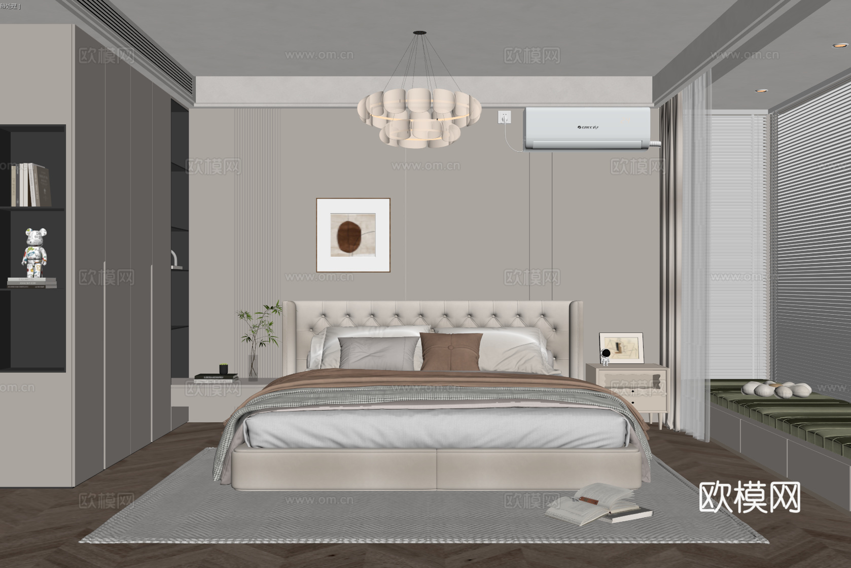 奶油风卧室 主卧su模型下载（渲染图1）