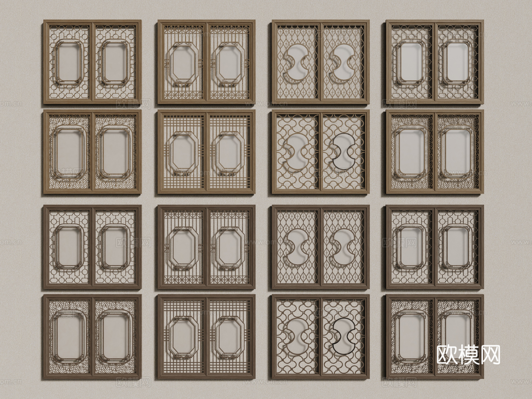 新中式窗户 镂空窗 雕花窗 花格窗 木制窗3d模型