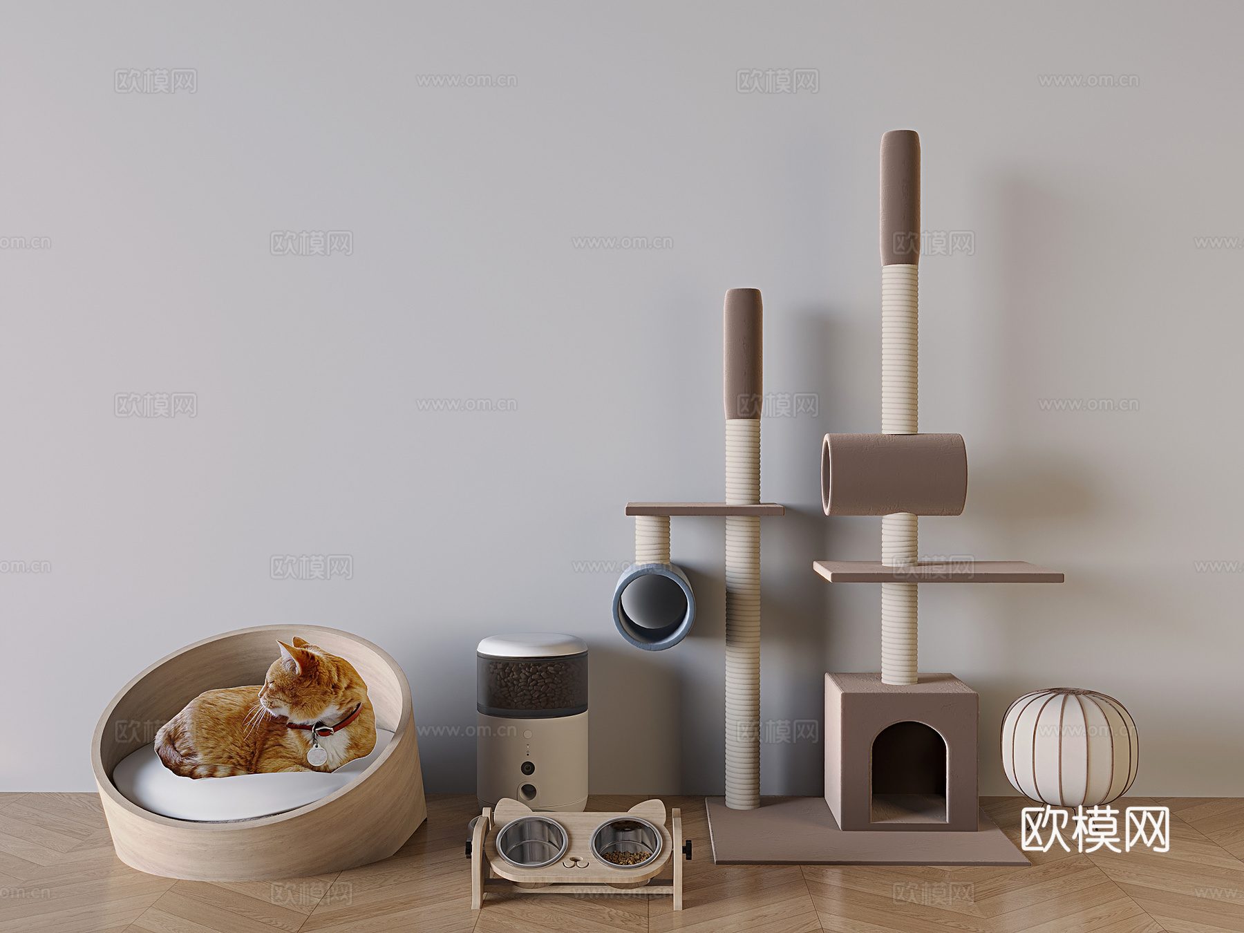 猫窝 喂食器 猫粮 猫爬架su模型下载（渲染图2）