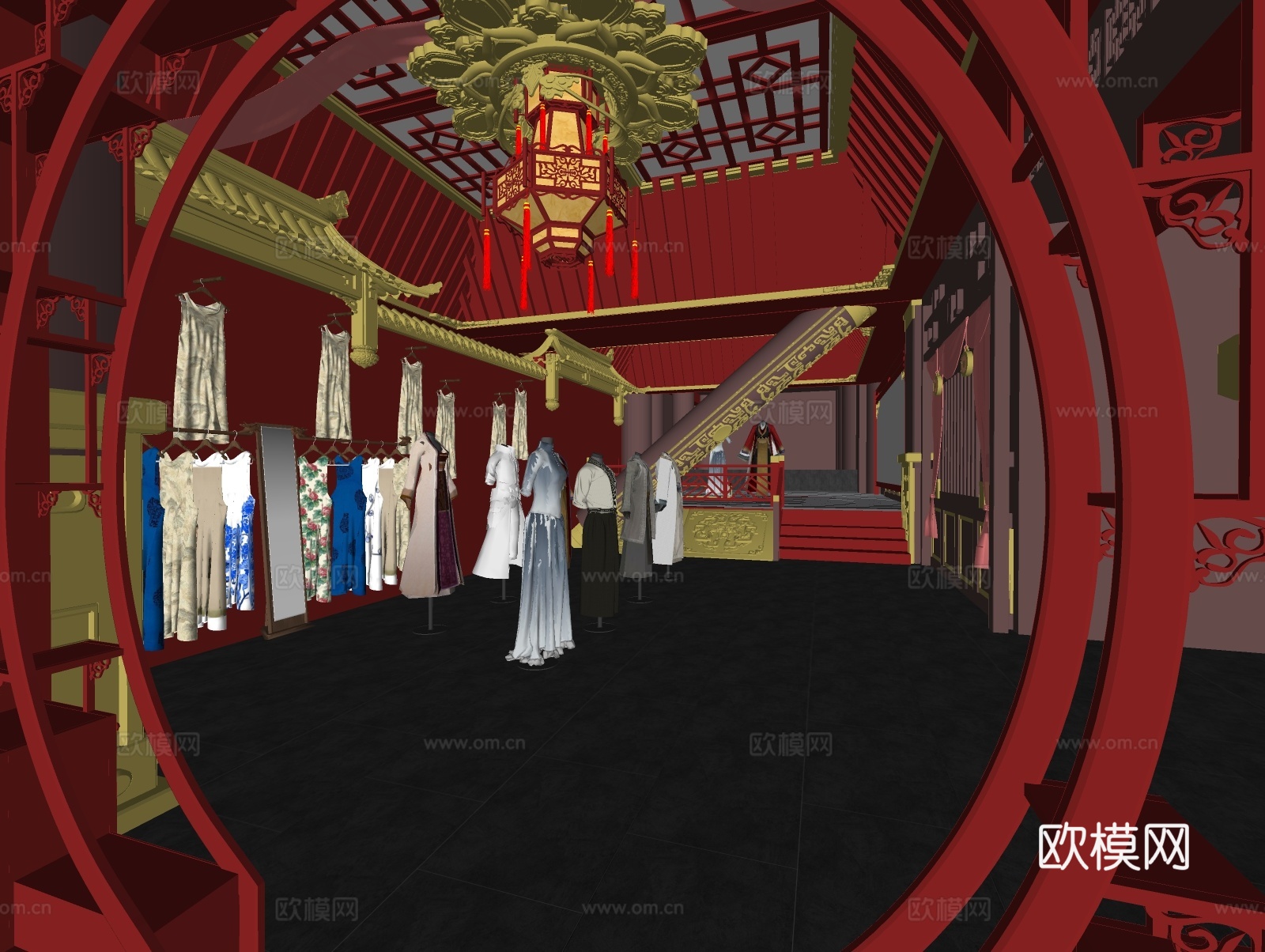 新中式女装店 古装店  旗袍店su模型下载（渲染图1）