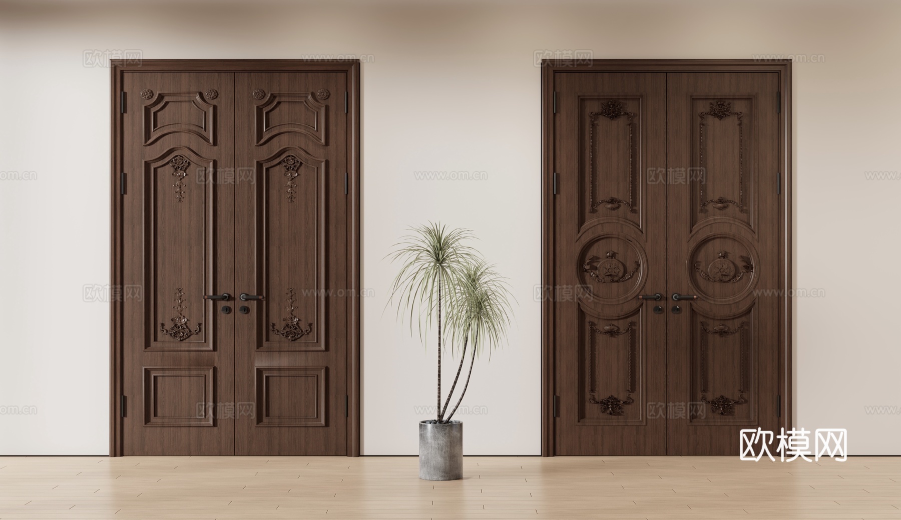 欧式对开门 双开门 别墅大门 房门 木门 实木门3d模型下载