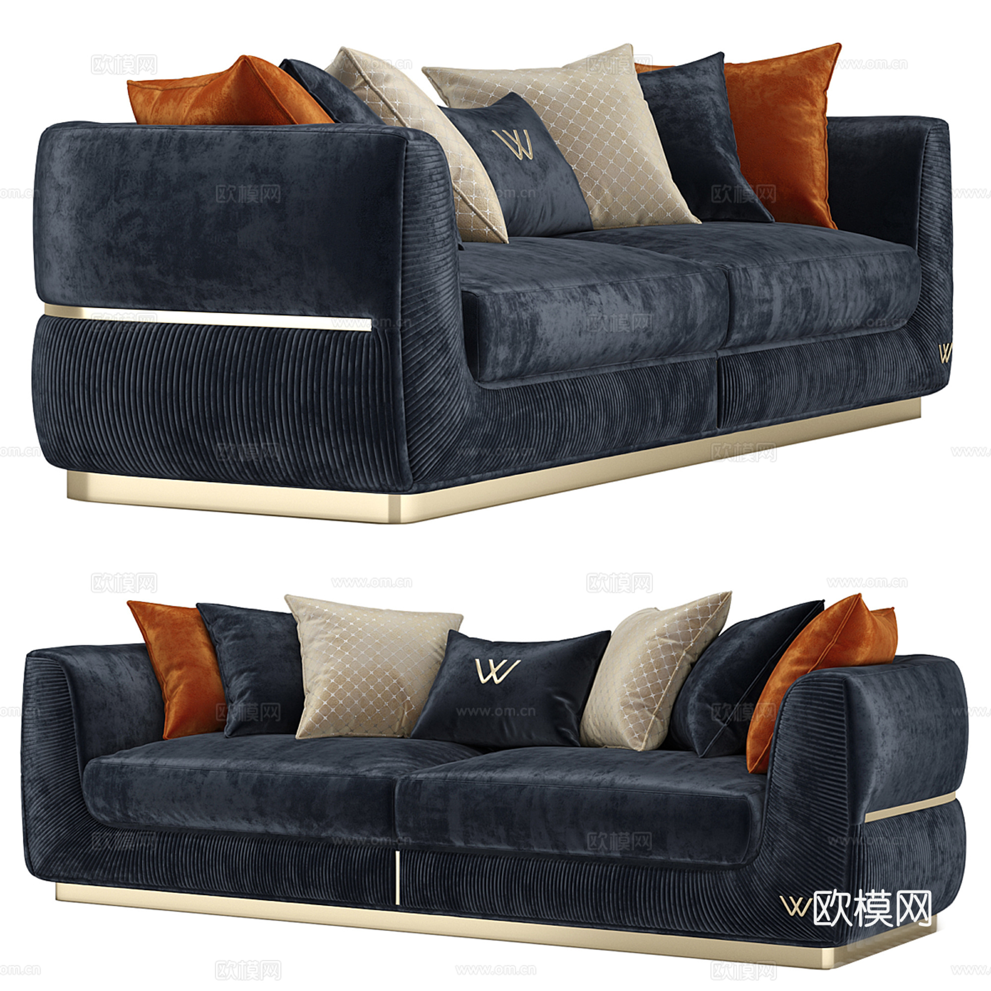 轻奢多人沙发su模型下载（渲染图2）
