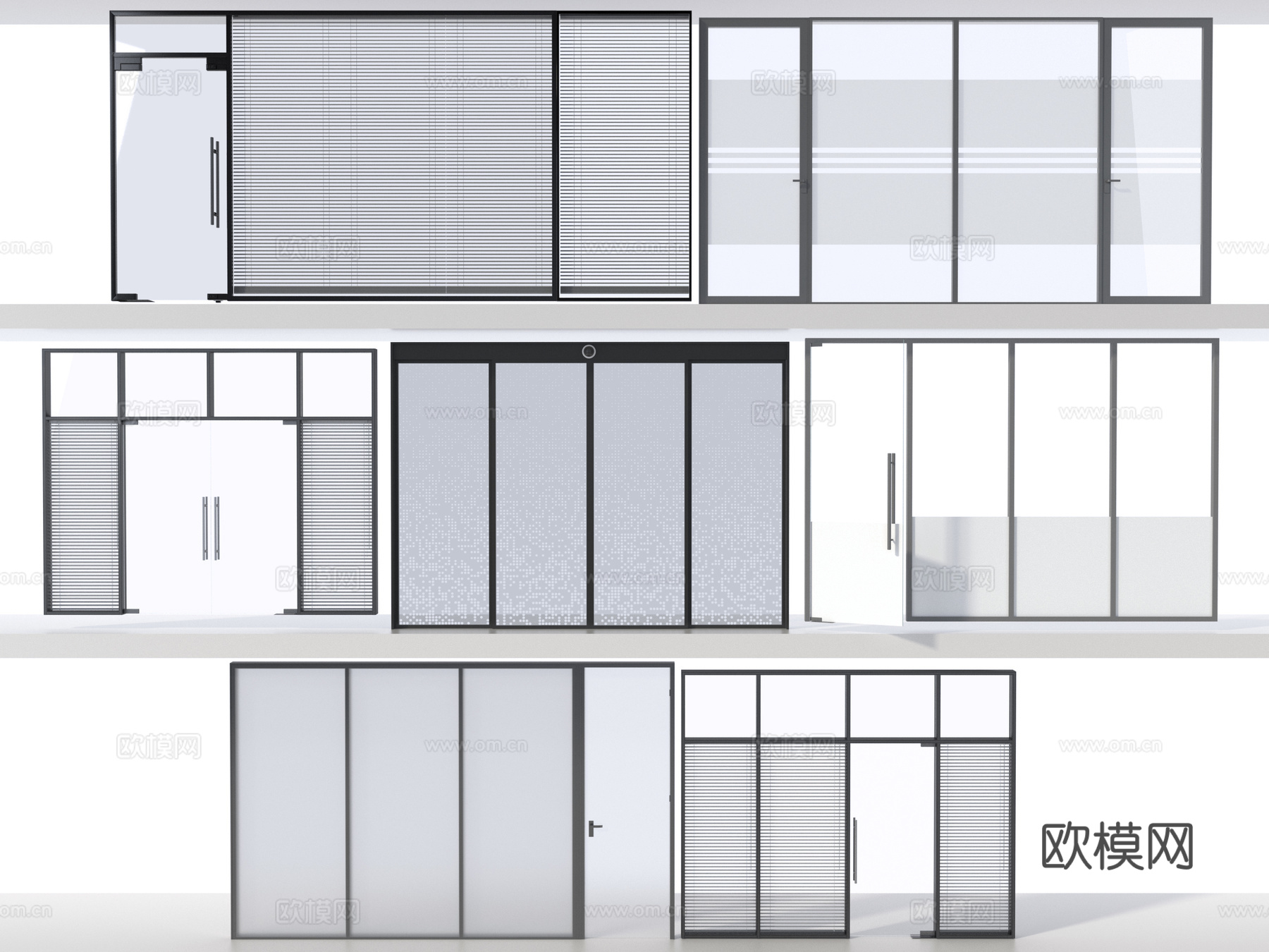 办公室门 高隔间 玻璃隔断3d模型
