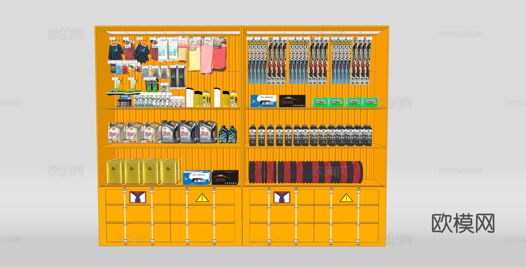 汽车用品展柜 汽车机油货架su模型
