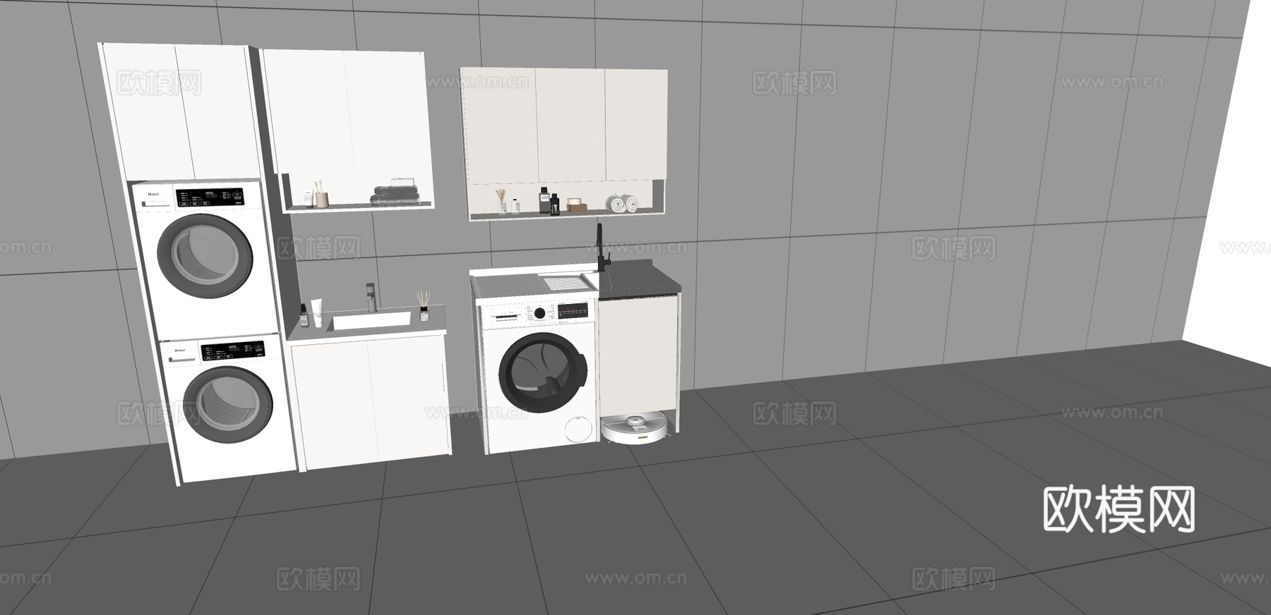 奶油风实木洗衣机柜su模型
