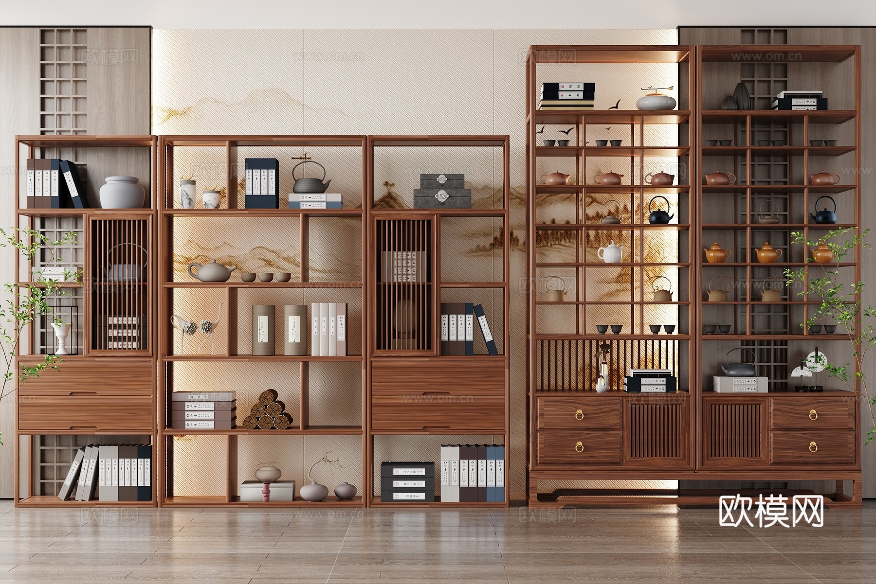新中式博古架3d模型下载