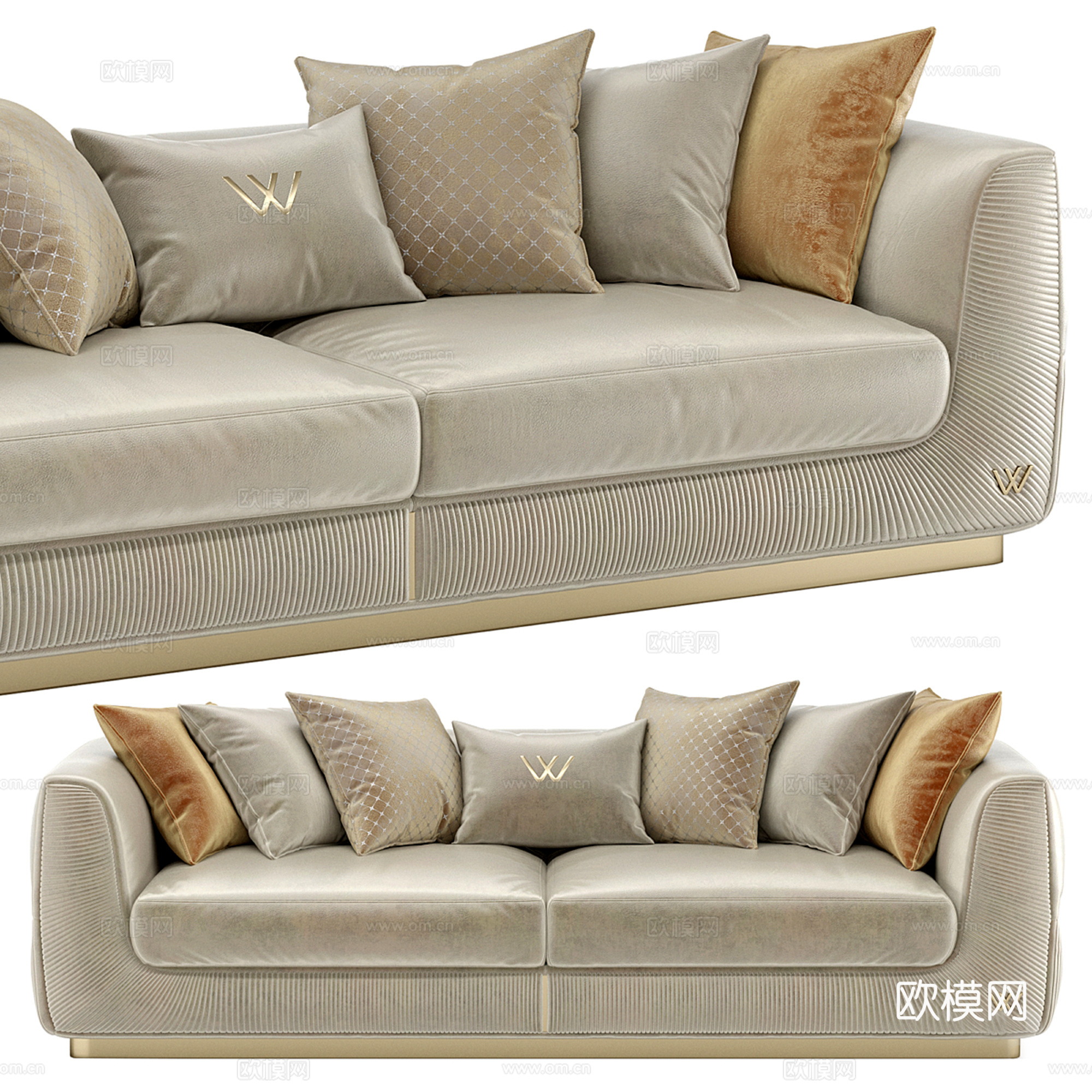 轻奢多人沙发su模型下载（渲染图3）