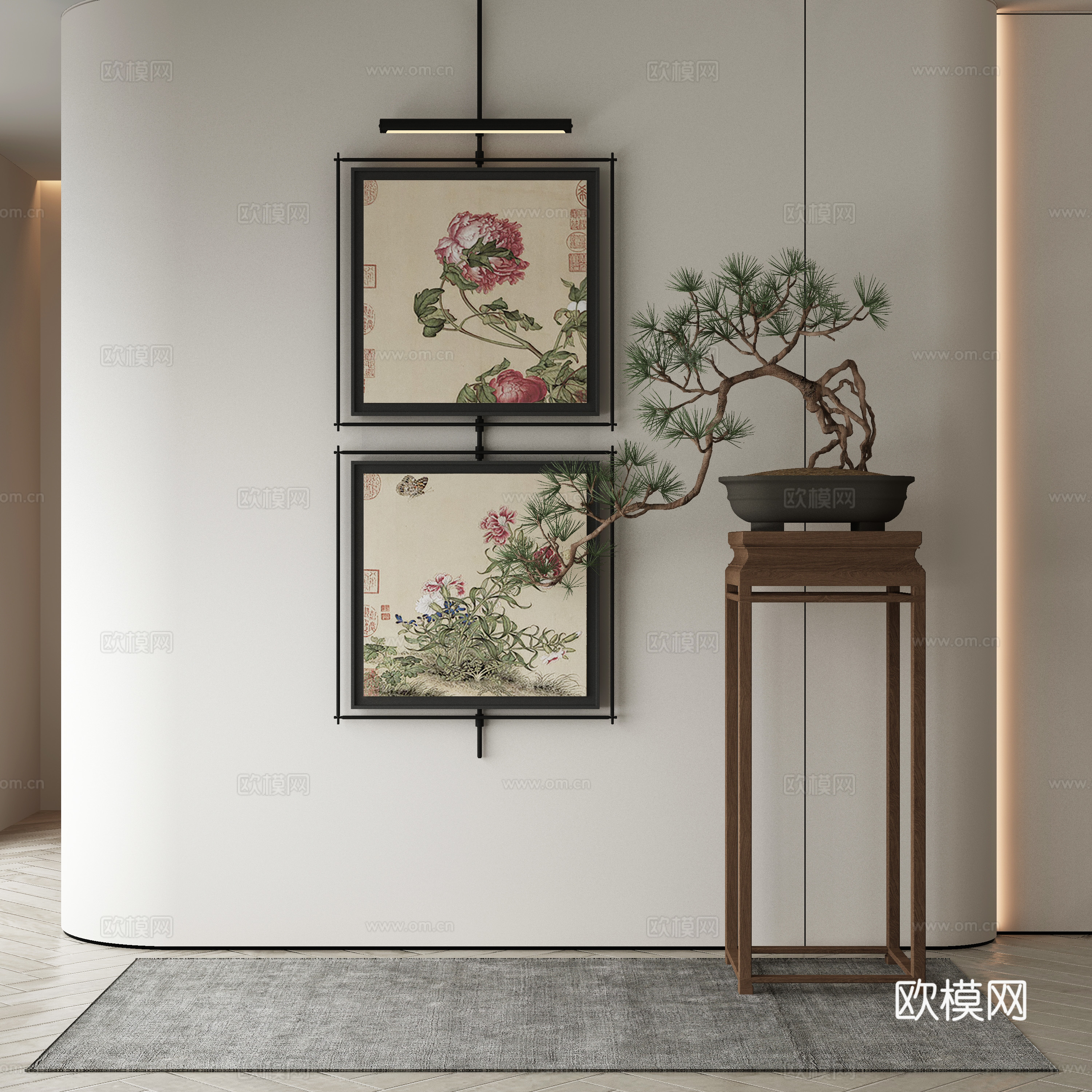 新中式花卉画 装饰画3d模型