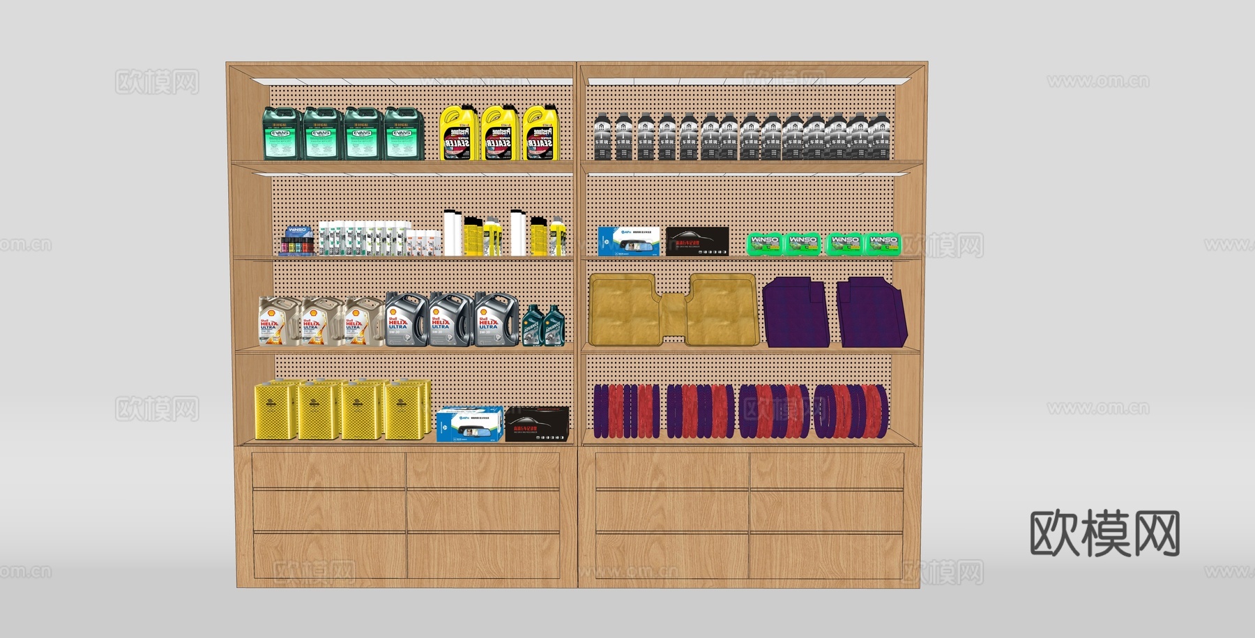 汽车用品展柜 汽车机油货架su模型