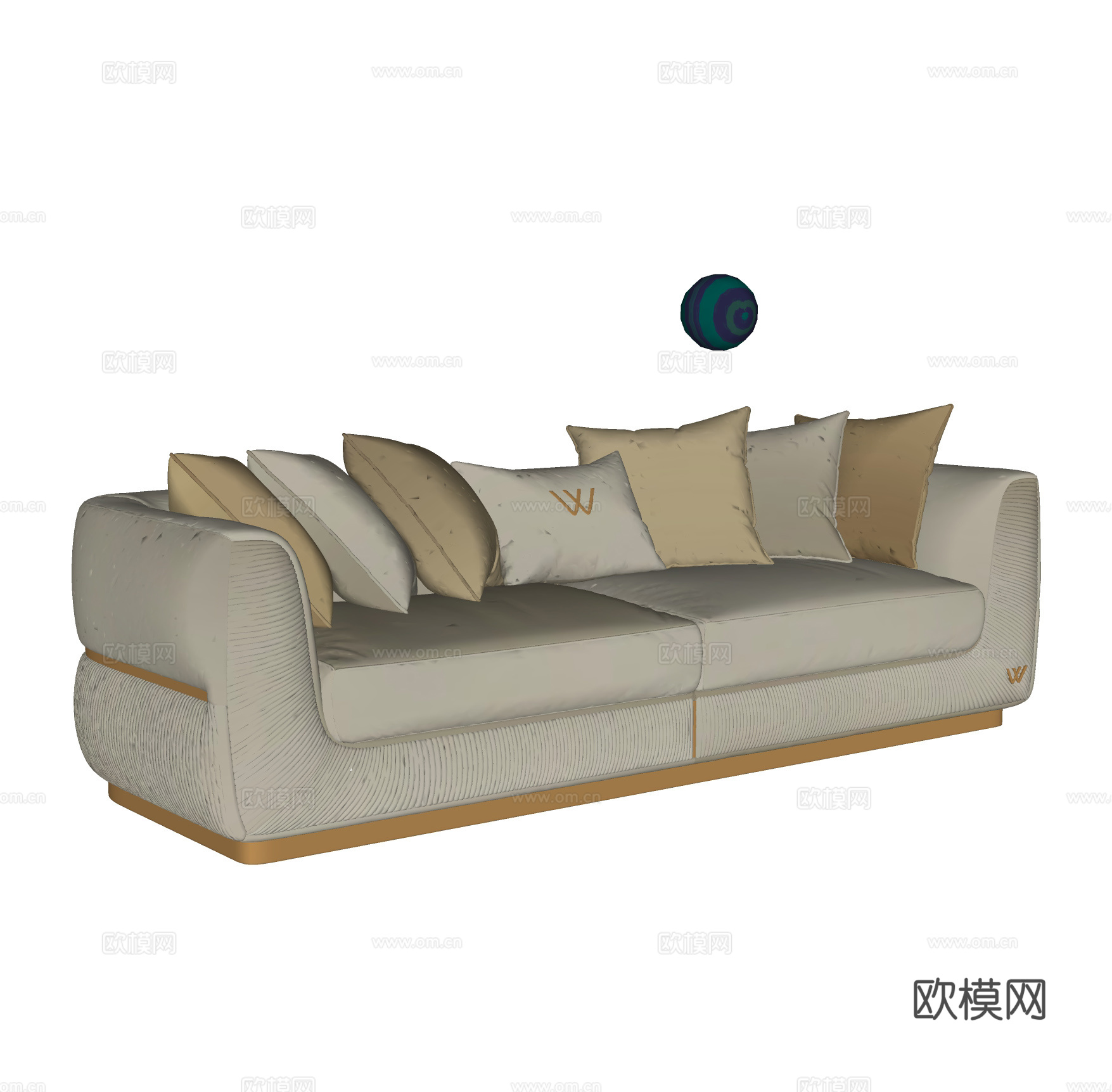 轻奢多人沙发su模型下载（渲染图1）