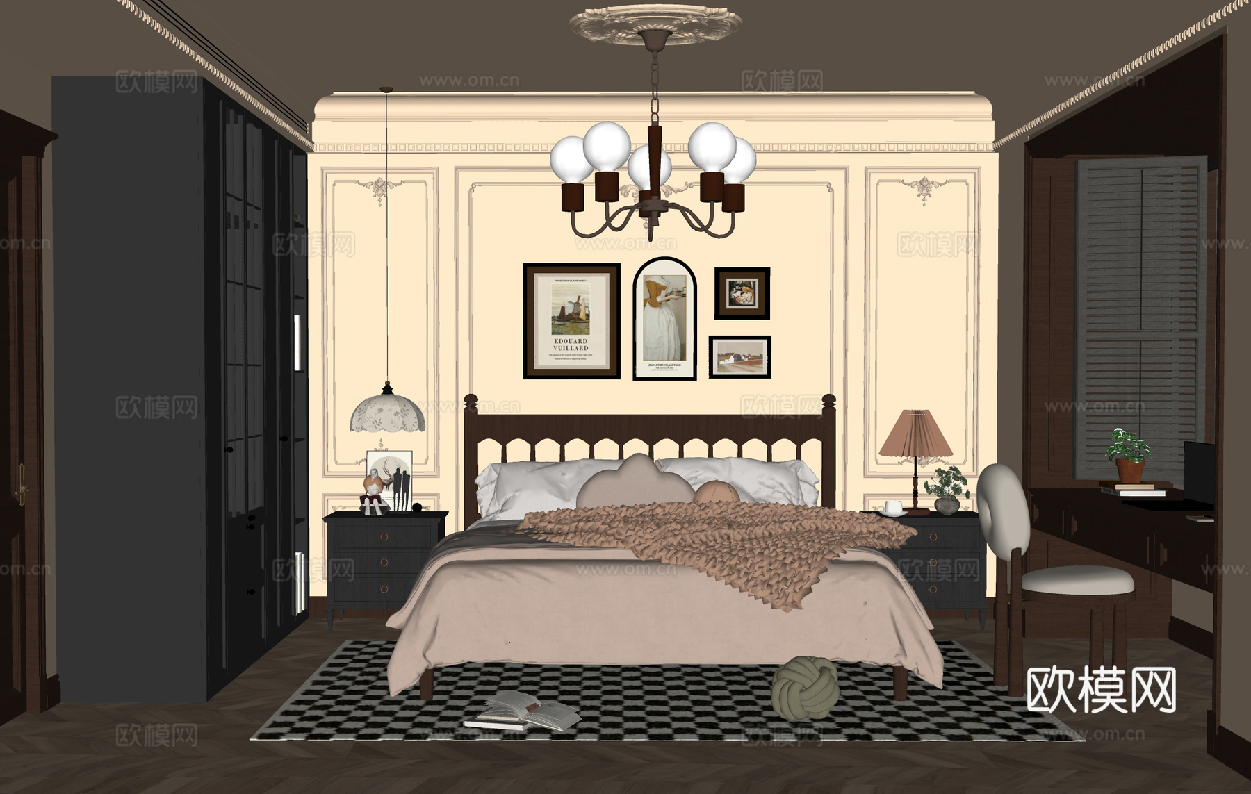 中古风卧室 主卧su模型下载（渲染图1）