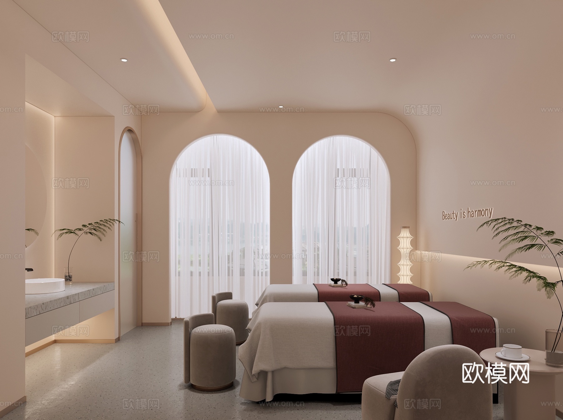 现代美容spa包间su模型下载（渲染图2）