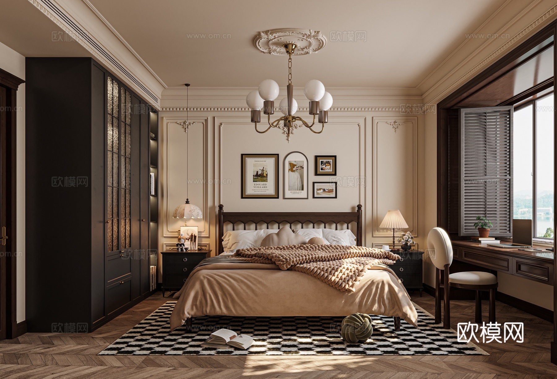 中古风卧室 主卧su模型下载（渲染图2）