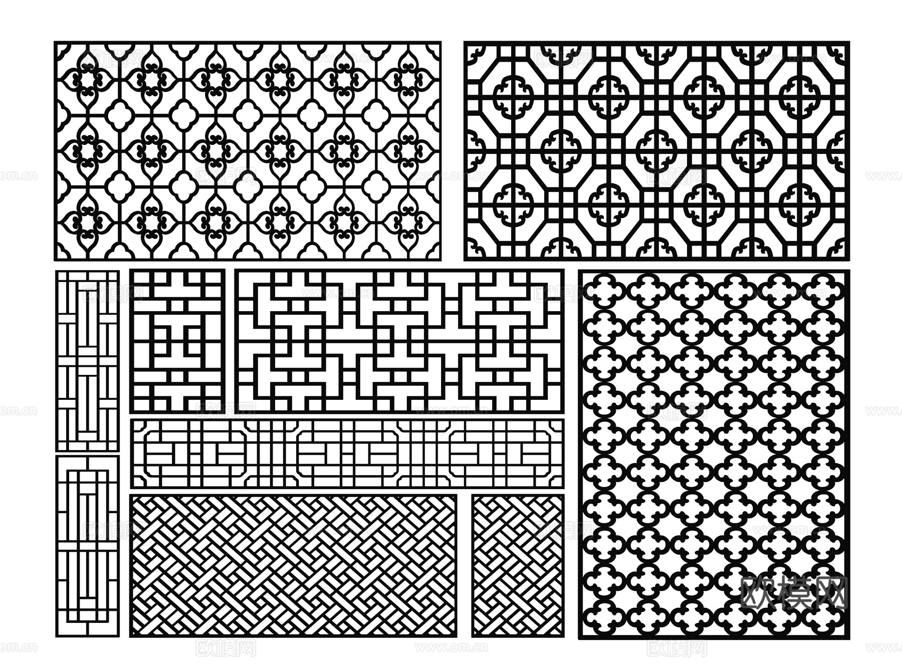 中式镂空窗格 木雕花窗 古建花格su模型