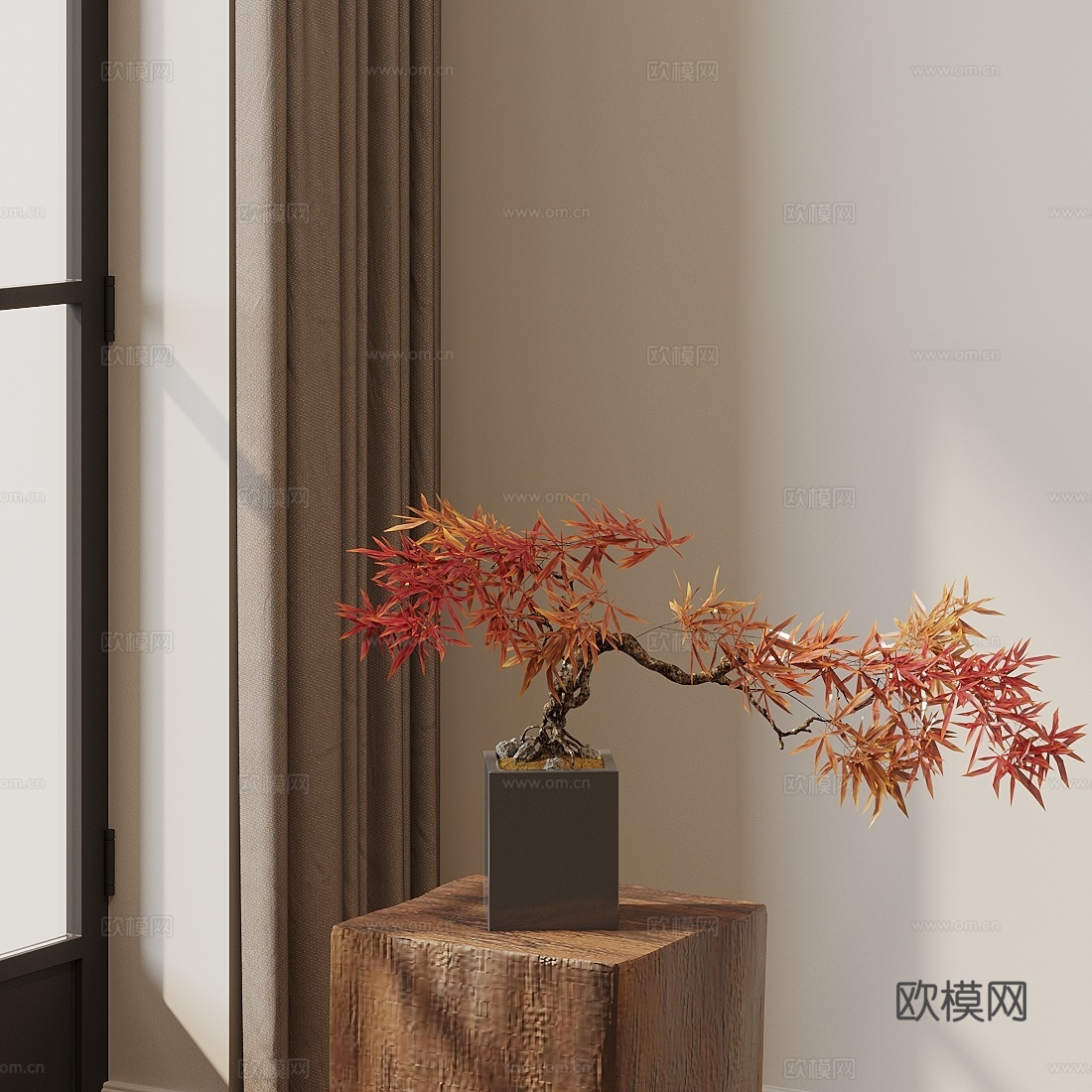 新中式盆景 红枫盆景 植物3d模型