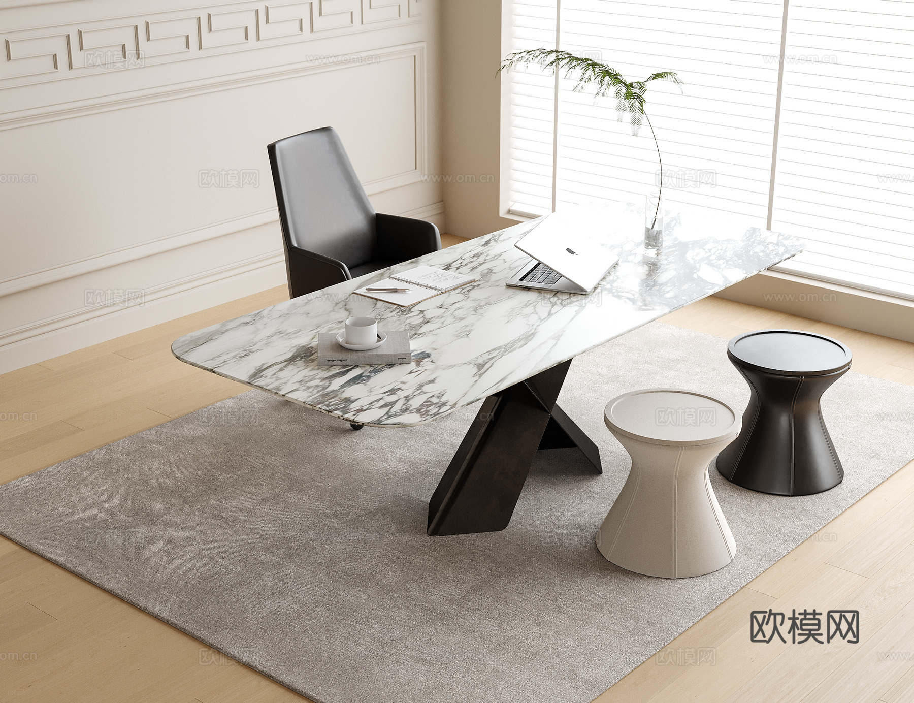 现代书桌椅su模型下载（渲染图2）