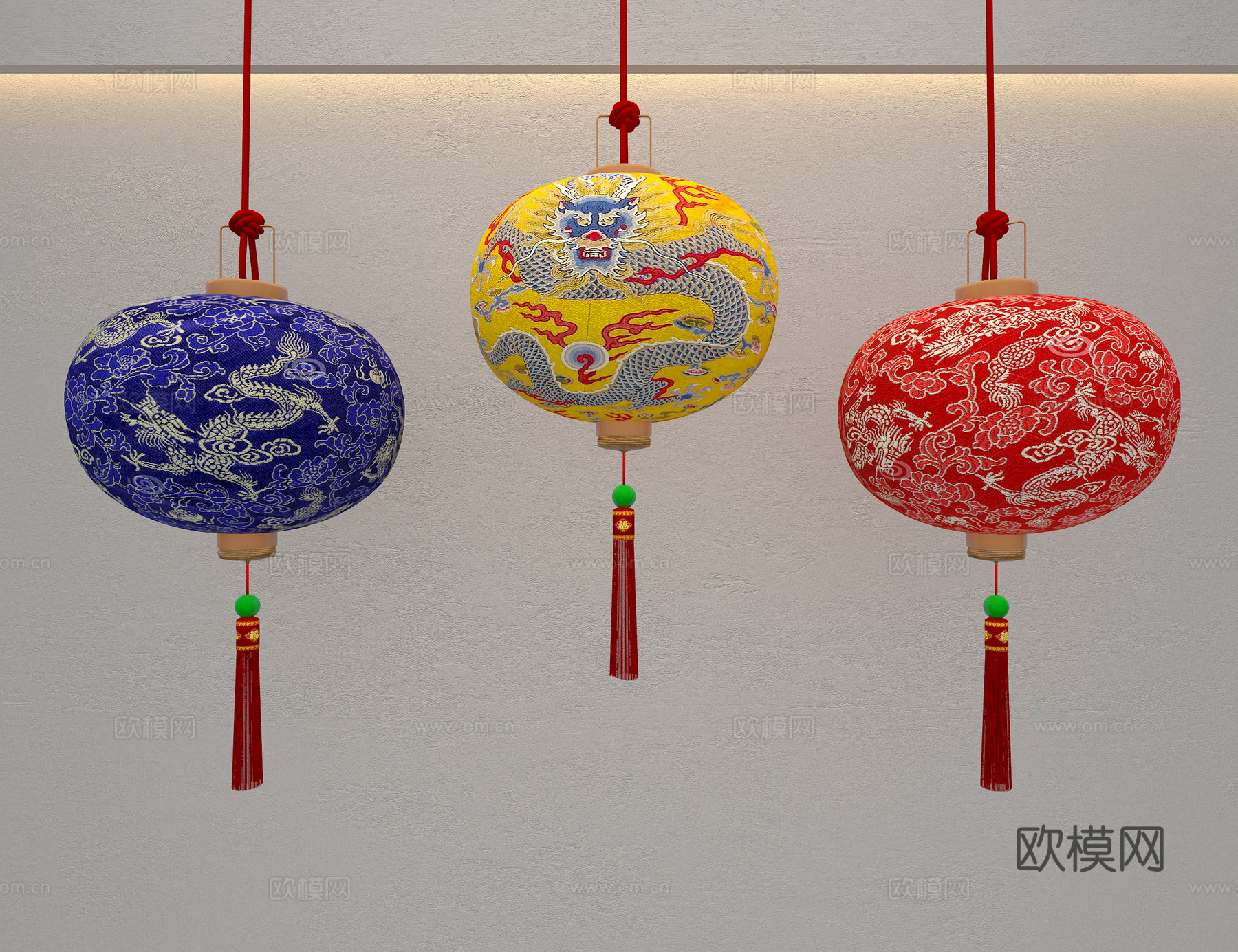 新中式 龙纹灯笼 新年灯笼3d模型下载