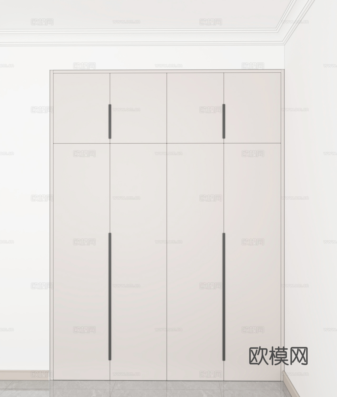 现代四开门衣柜 分段式衣柜3d模型