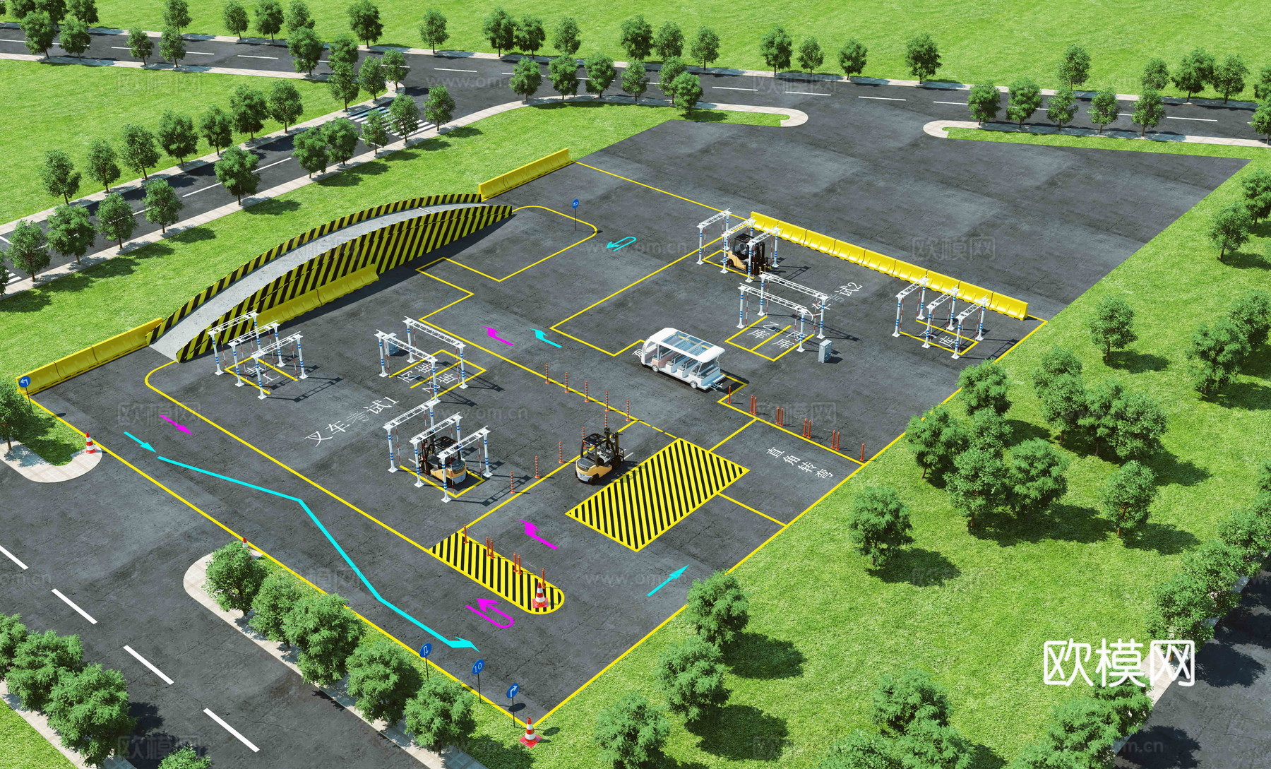 现代驾校考场鸟瞰 训练场3d模型下载