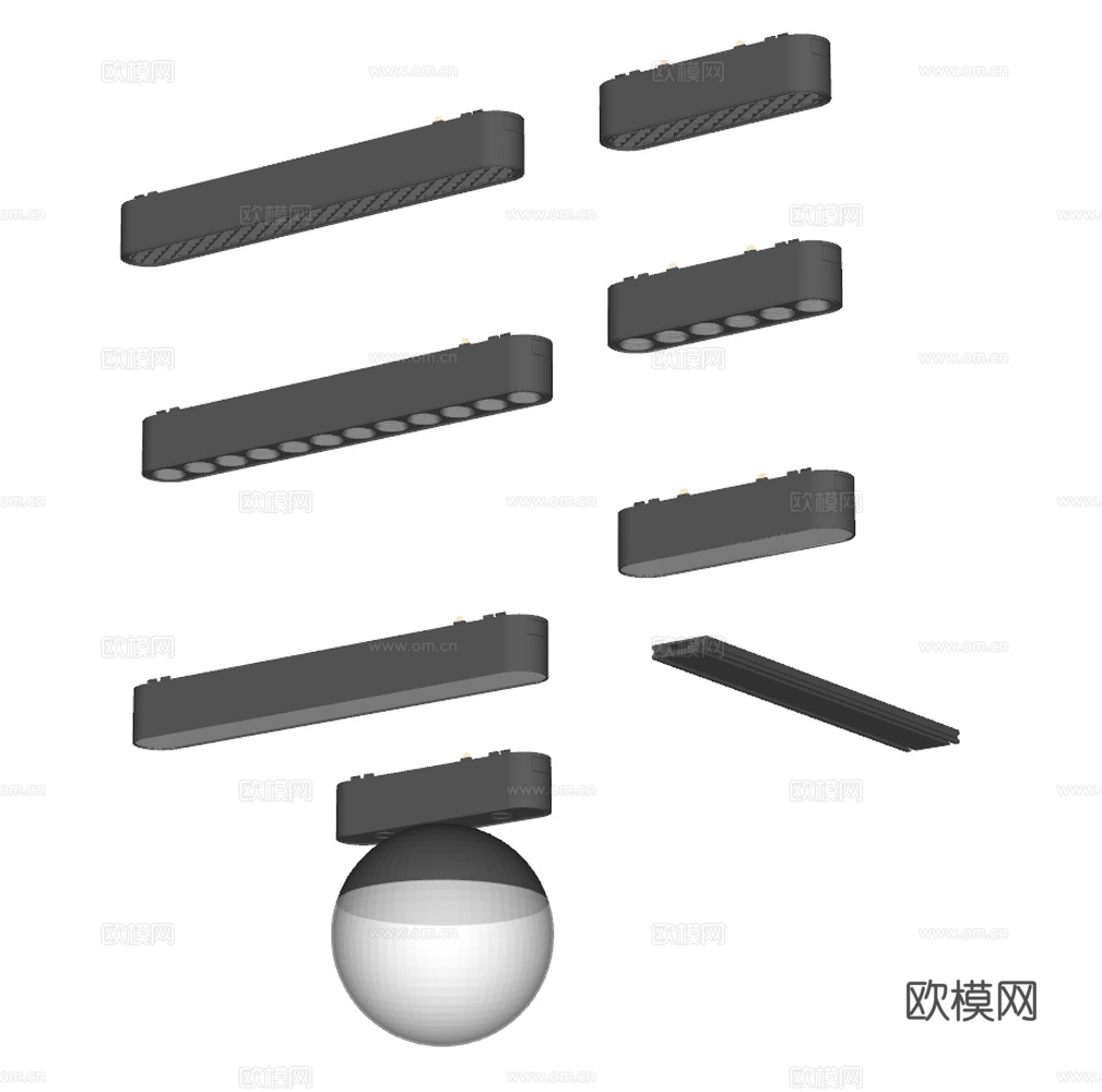 现代轨道灯 射灯 轨道灯 线条灯su模型