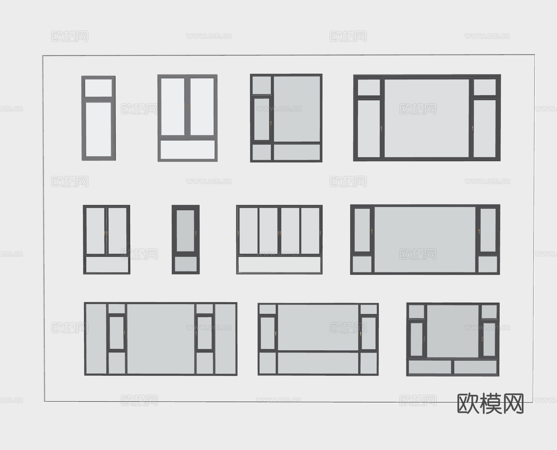 现代窗户 玻璃窗 落地窗 推拉窗su模型