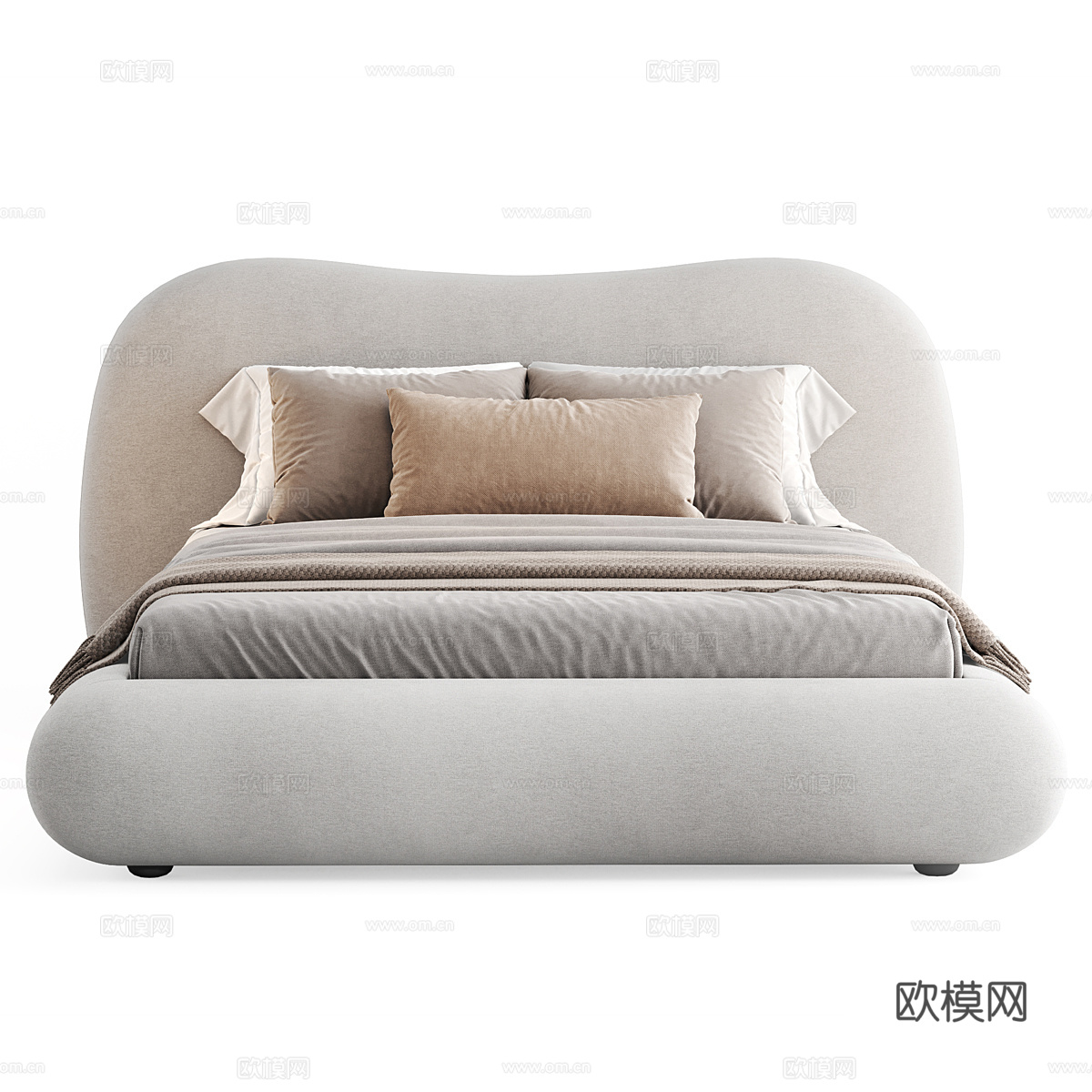 奶油风双人床3d模型下载（渲染图3）