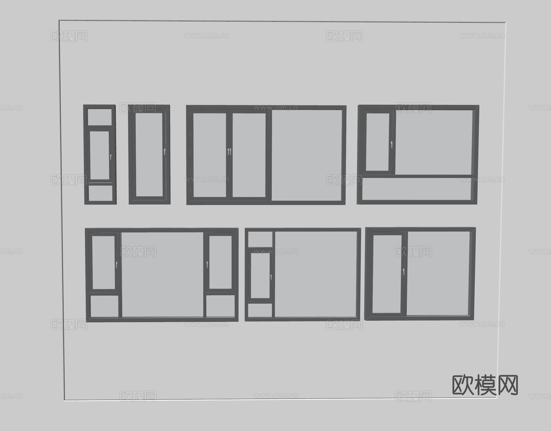 现代窗户 玻璃窗 落地窗 推拉窗su模型