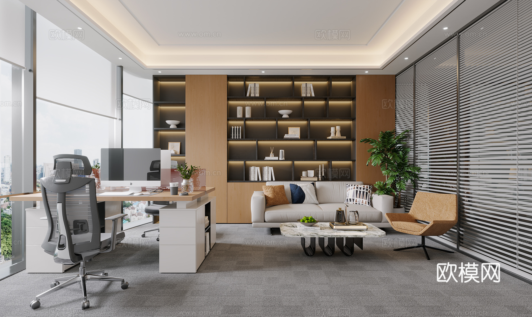现代双人办公室3d模型下载
