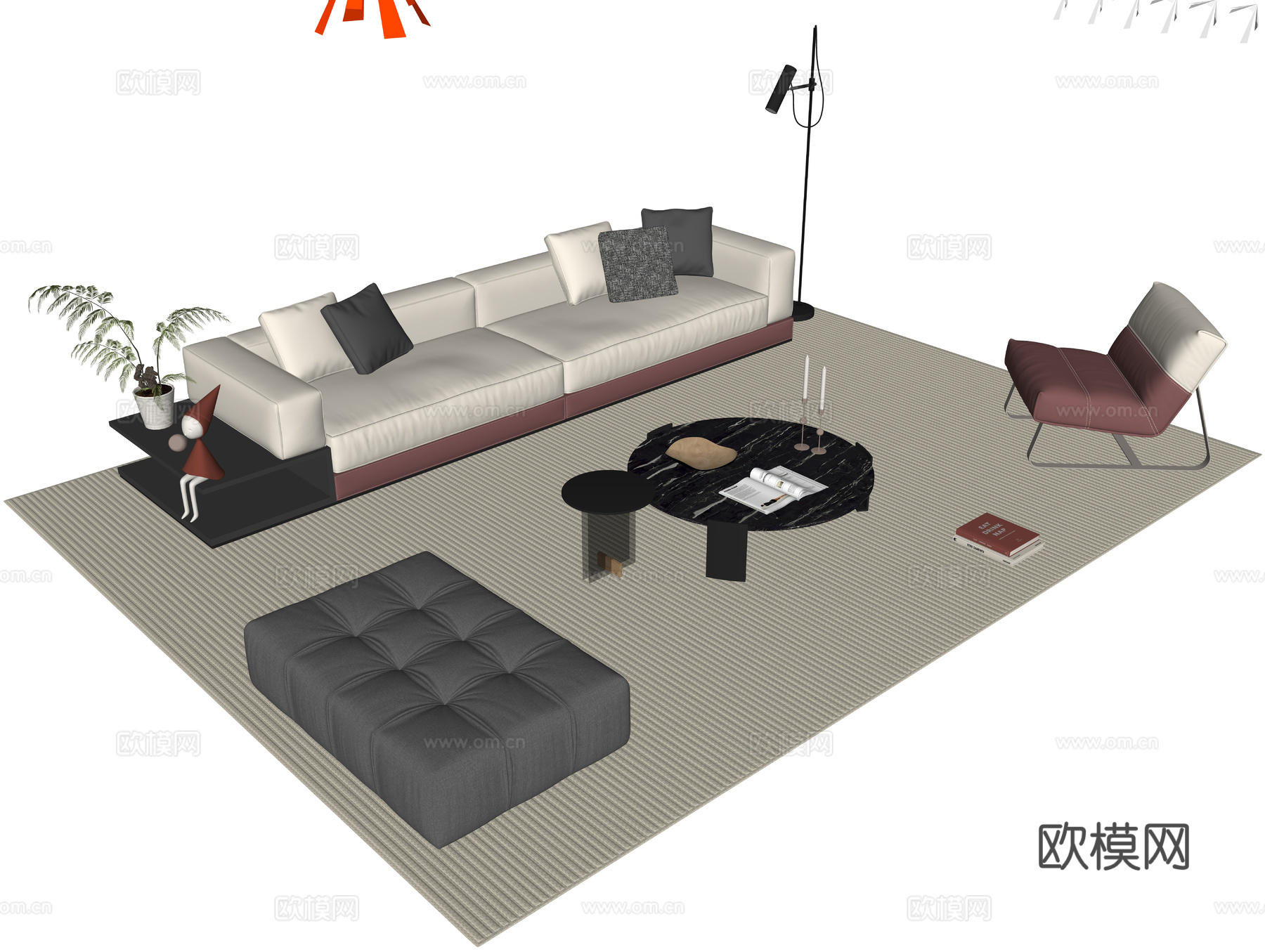 意式组合沙发su模型下载（渲染图1）