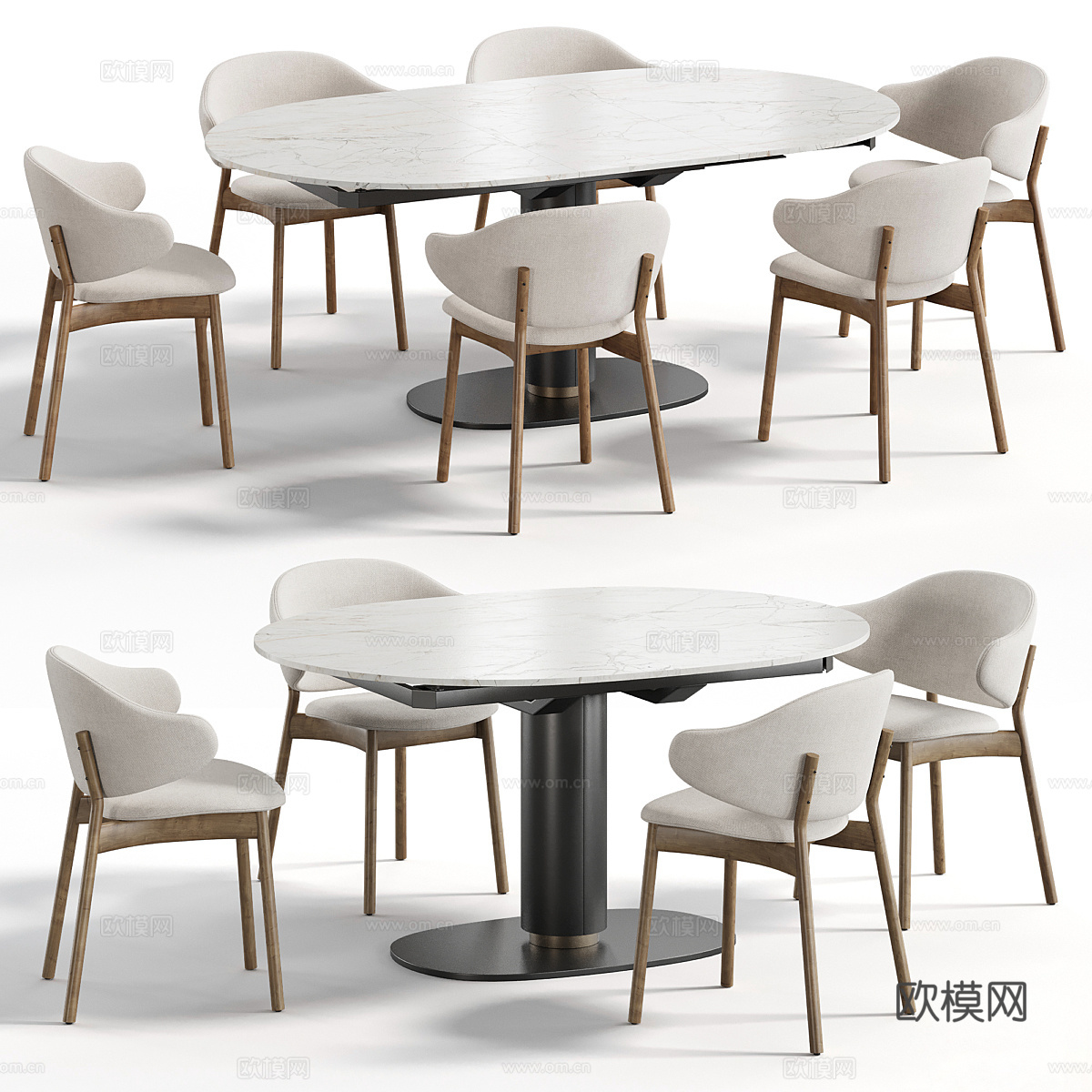 椭圆餐桌椅 大理石餐桌3d模型下载