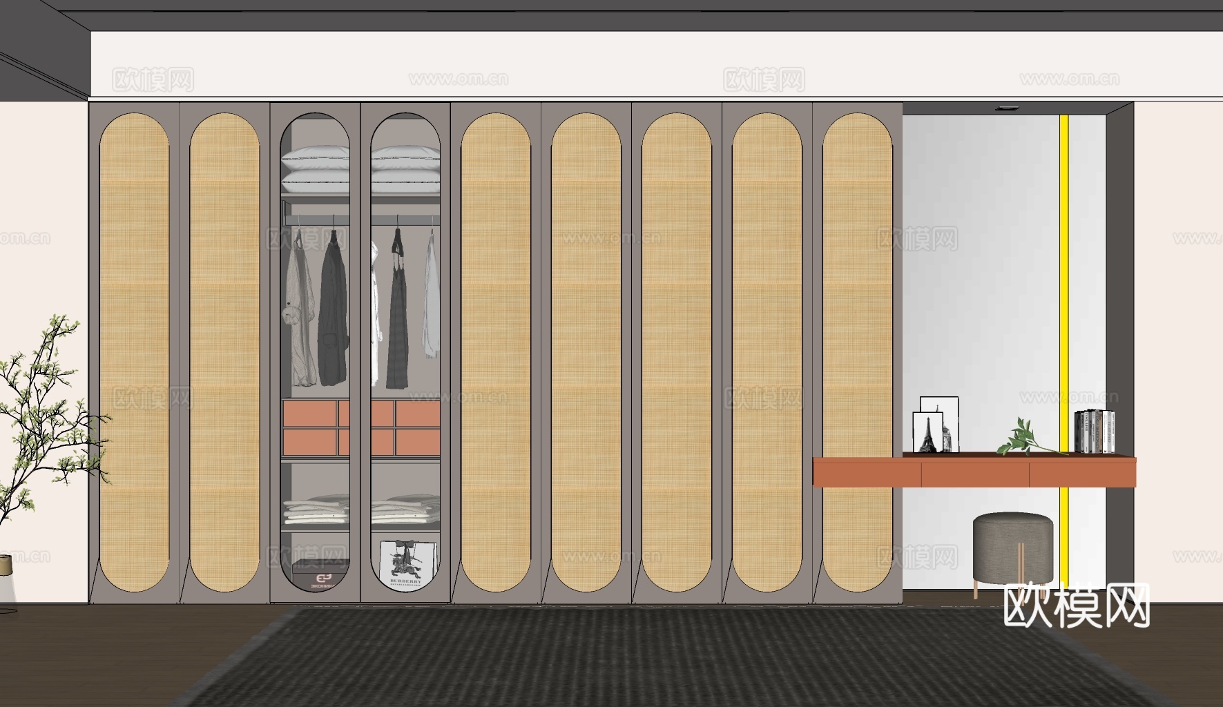 侘寂风衣柜 卧室衣柜su模型