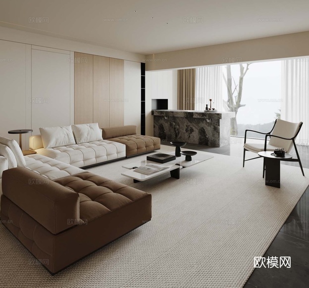 现代客厅3d模型下载