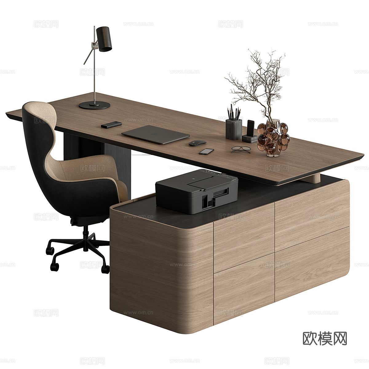 现代班台桌 大班台 老板桌3d模型下载