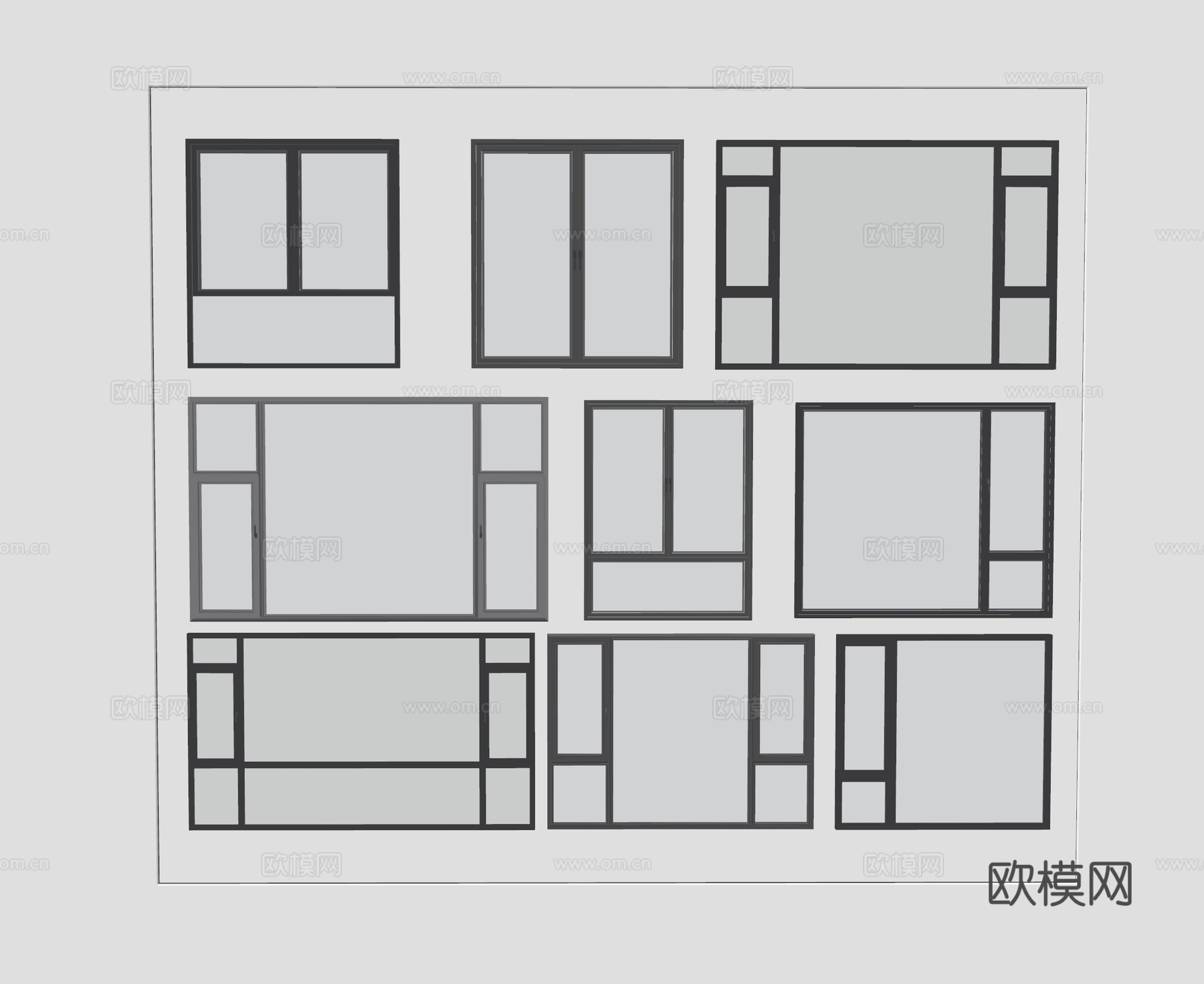 现代窗户 玻璃窗 落地窗 推拉窗su模型