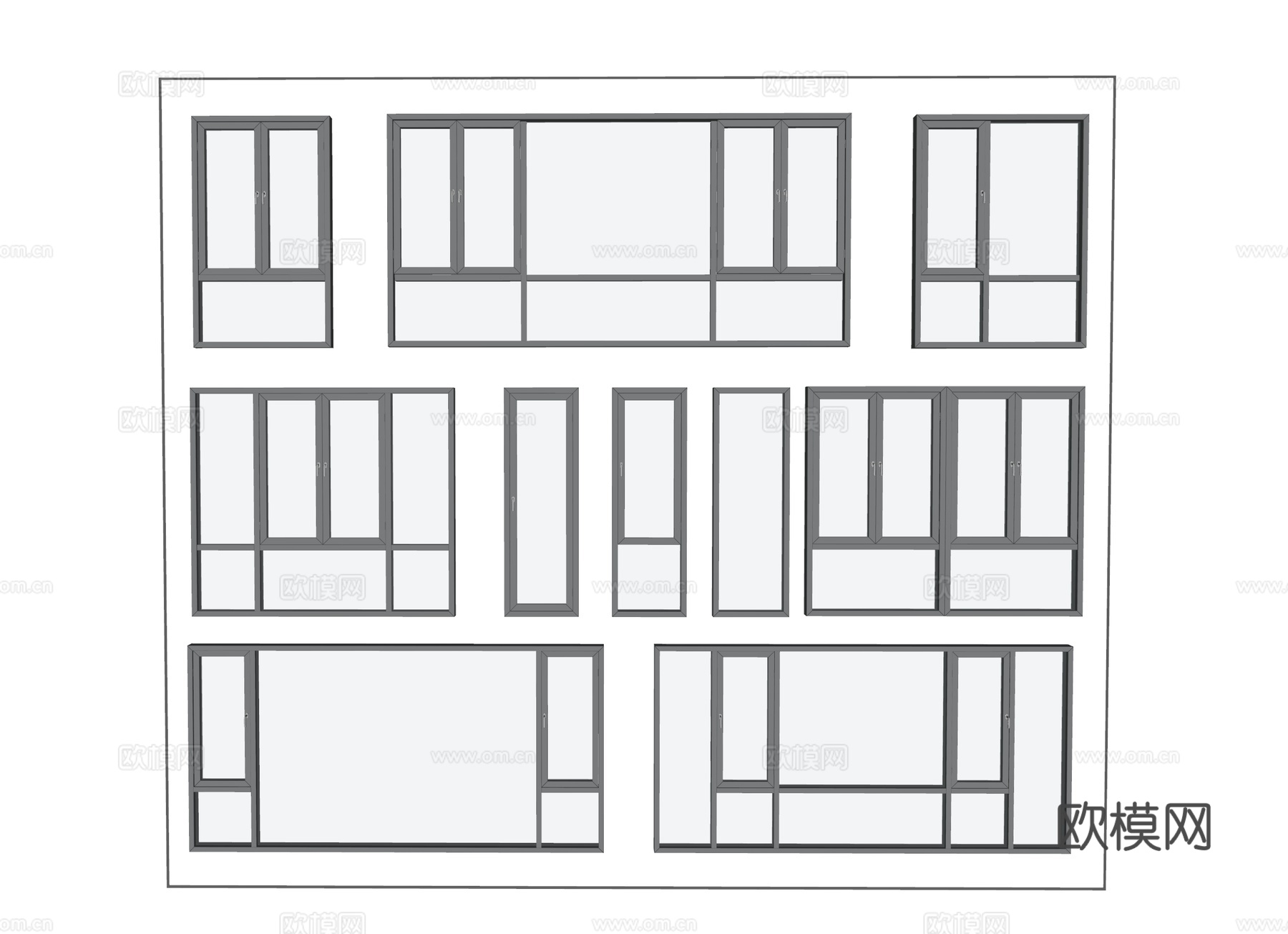 现代窗户 玻璃窗 落地窗 阳台窗 推拉窗su模型